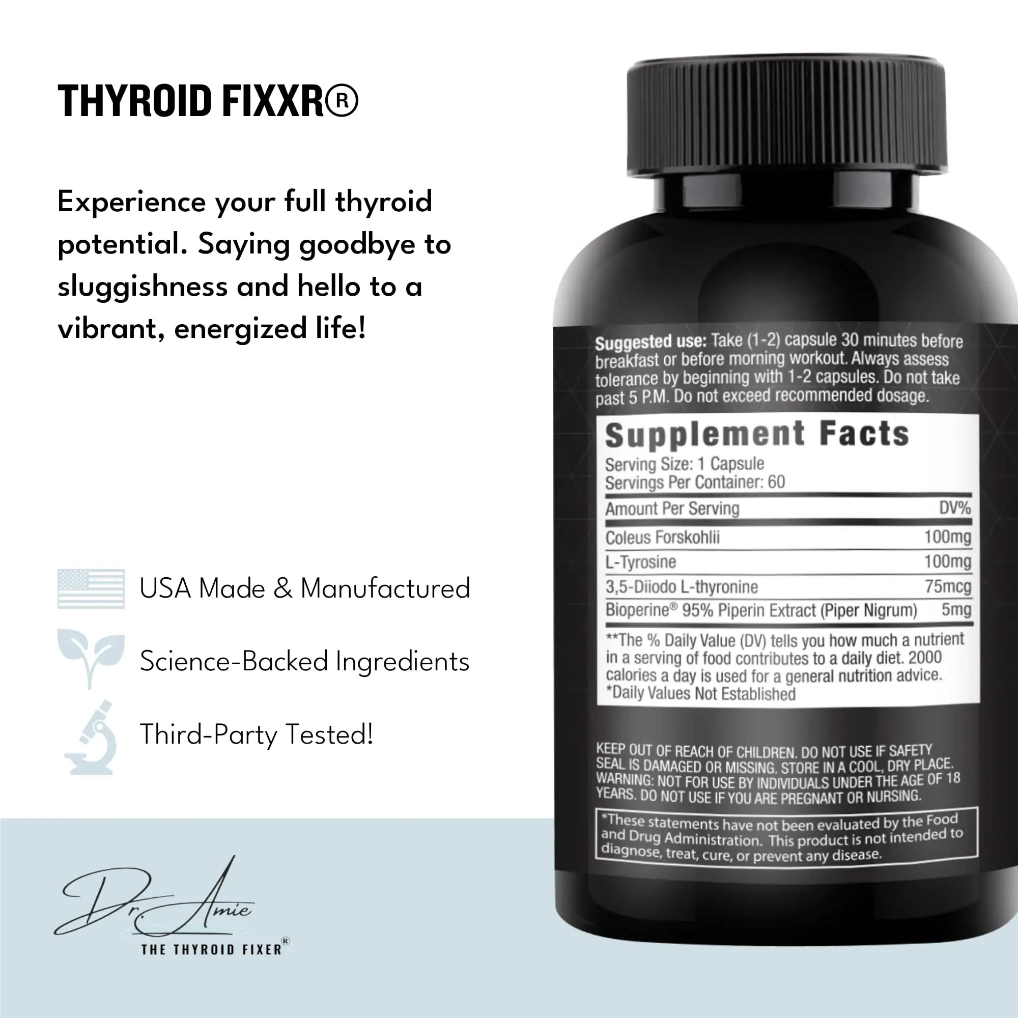 Fixxr Thyroid Support by Dr. Amie | T2 Thyroid Supplement | 30 Day Supply, 60 Capsules Fixxrnz supplements