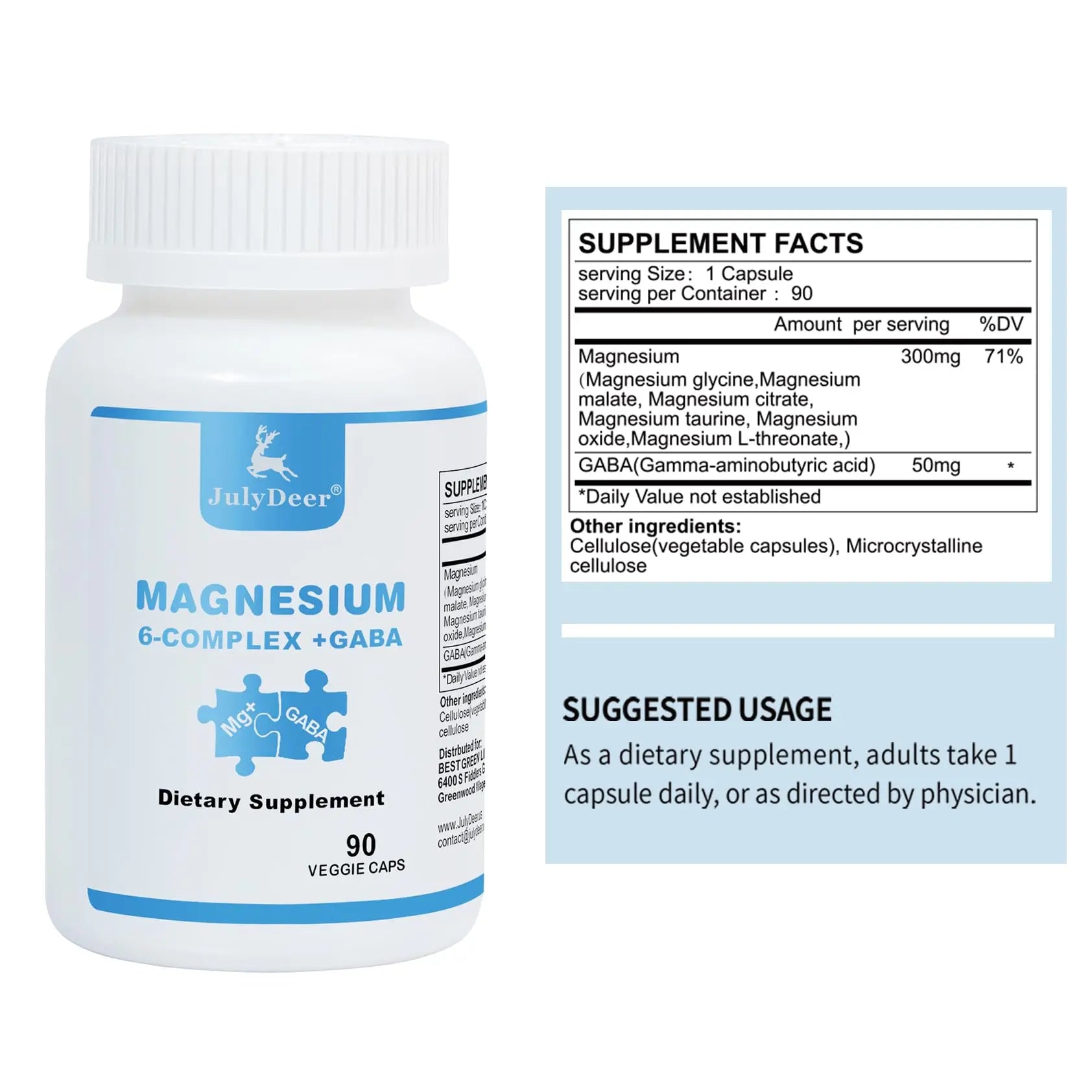 JulyDeer Sixfold Magnesium Complex | 350mg of Magnesium Glycinate, Malate, Citrate, Taurine, Oxide, Mg+ for Muscles,Nerves,& Energy, GABA Sleep Support | High Absorption | Vegan | 90 Capsules Risabounz supplements