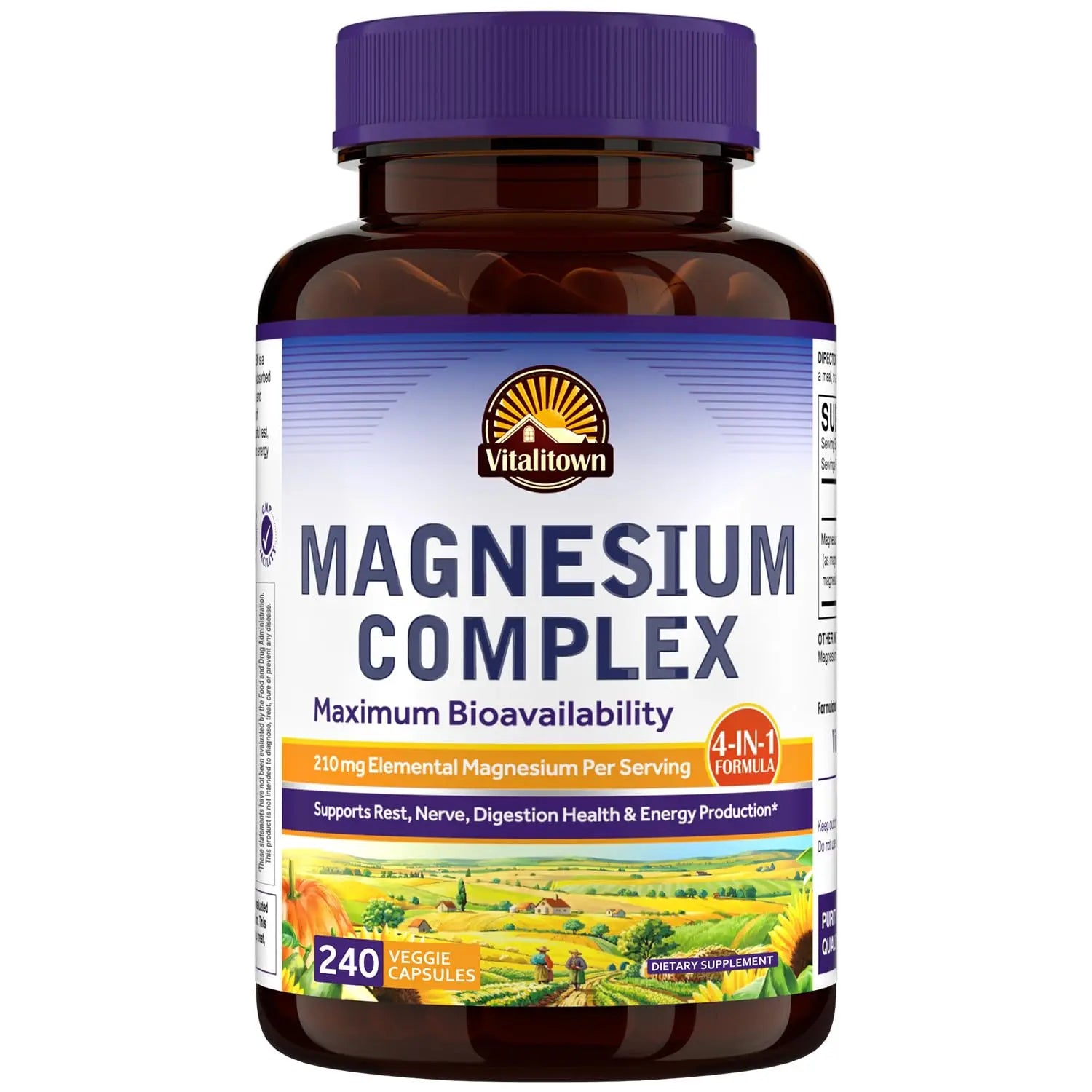 Vitalitown Magnesium Complex | Chelated Easily Absorbed Magnesium Glycinate Citrate Malate | Buffered | 210mg Elemental Mag | Sleep, Nerve, Digestion, Energy | Non-GMO 240 Veg Caps VitalitownAu supplements