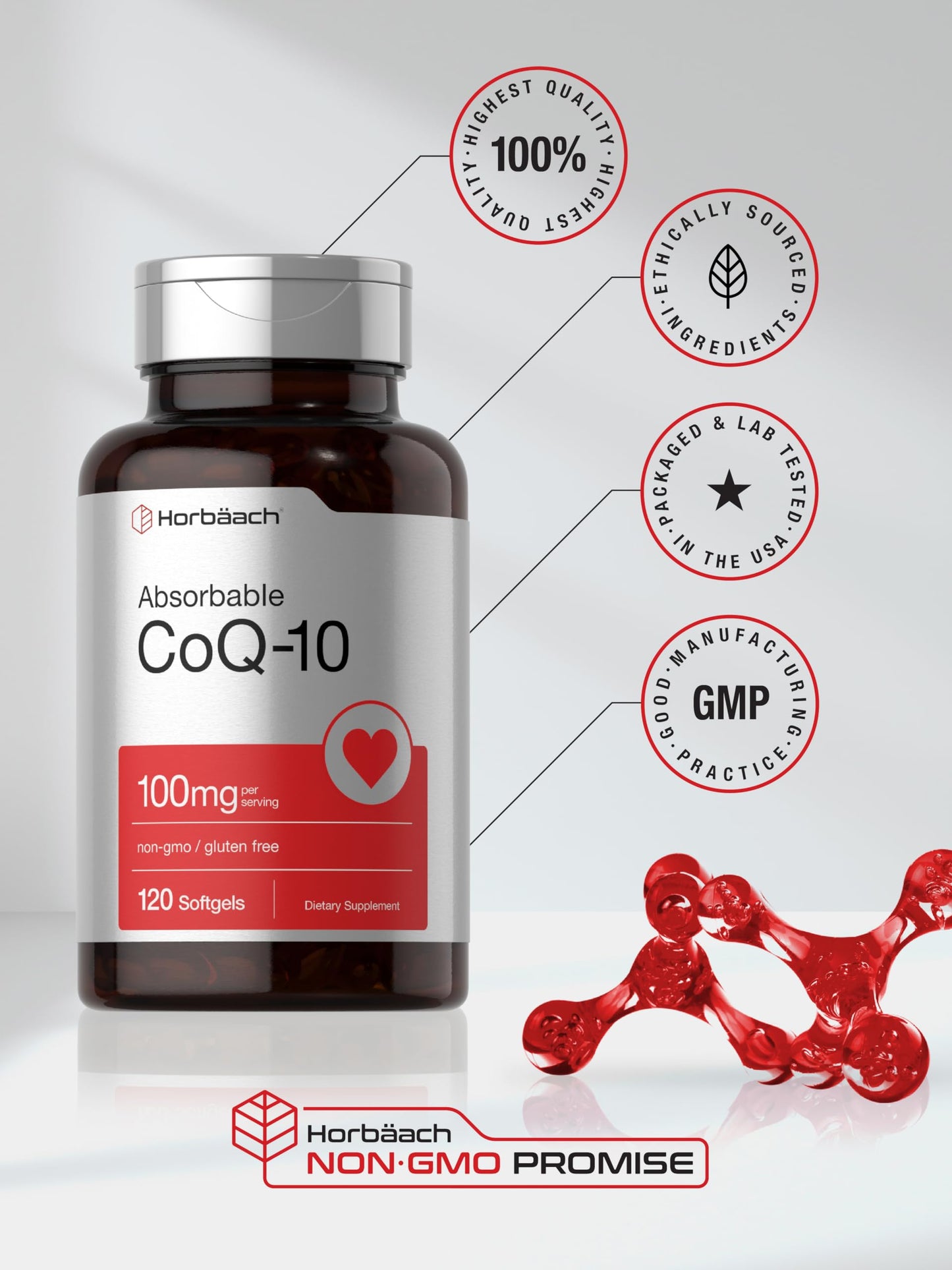 Horbäach CoQ10 100mg Softgels | 120 Count | Non-GMO and Gluten Free Supplement HorbäachUS supplements