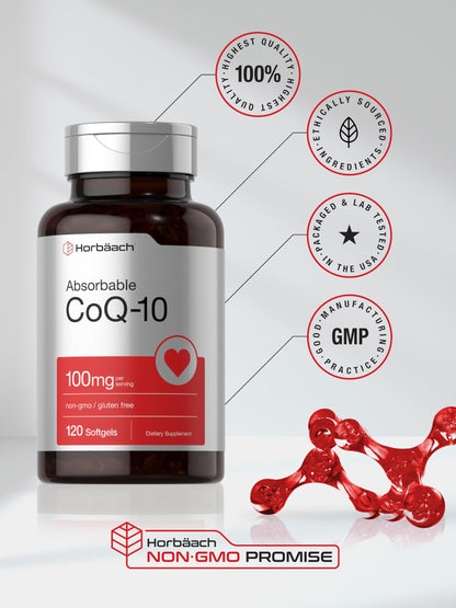 Horbäach CoQ10 100mg Softgels | 120 Count | Non-GMO and Gluten Free Supplement HorbäachUS supplements