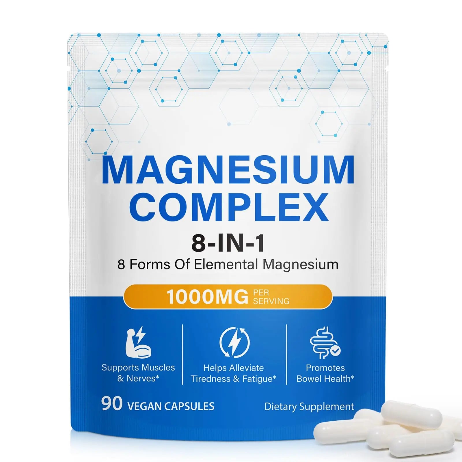 8-in-1 Magnesium Complex Supplement 90 Count, Magnesium Complex Capsules with Magnesium Glycinate, Citrate, Malate, Taurate, Easy Absorption for Sleep, Muscle Relaxation, Nerve & Heart Health, Energy BOIUOITIAu supplements