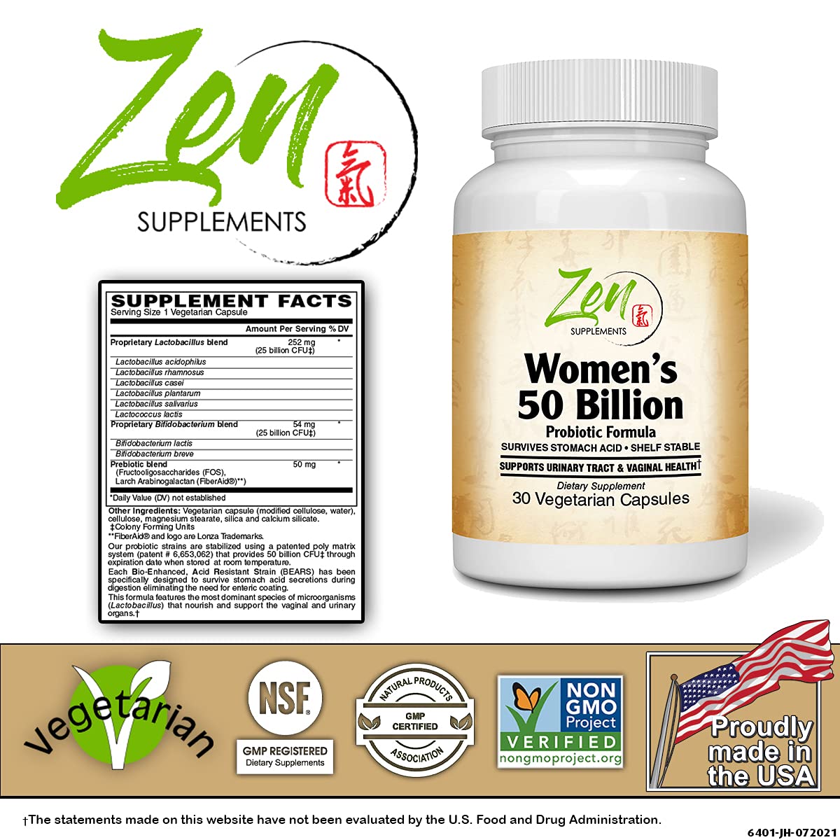 Zen Supplements - Womens 50 Billion Probiotic Formula - Supports Urinary and Vaginal Health Zen SupplementsAu supplements