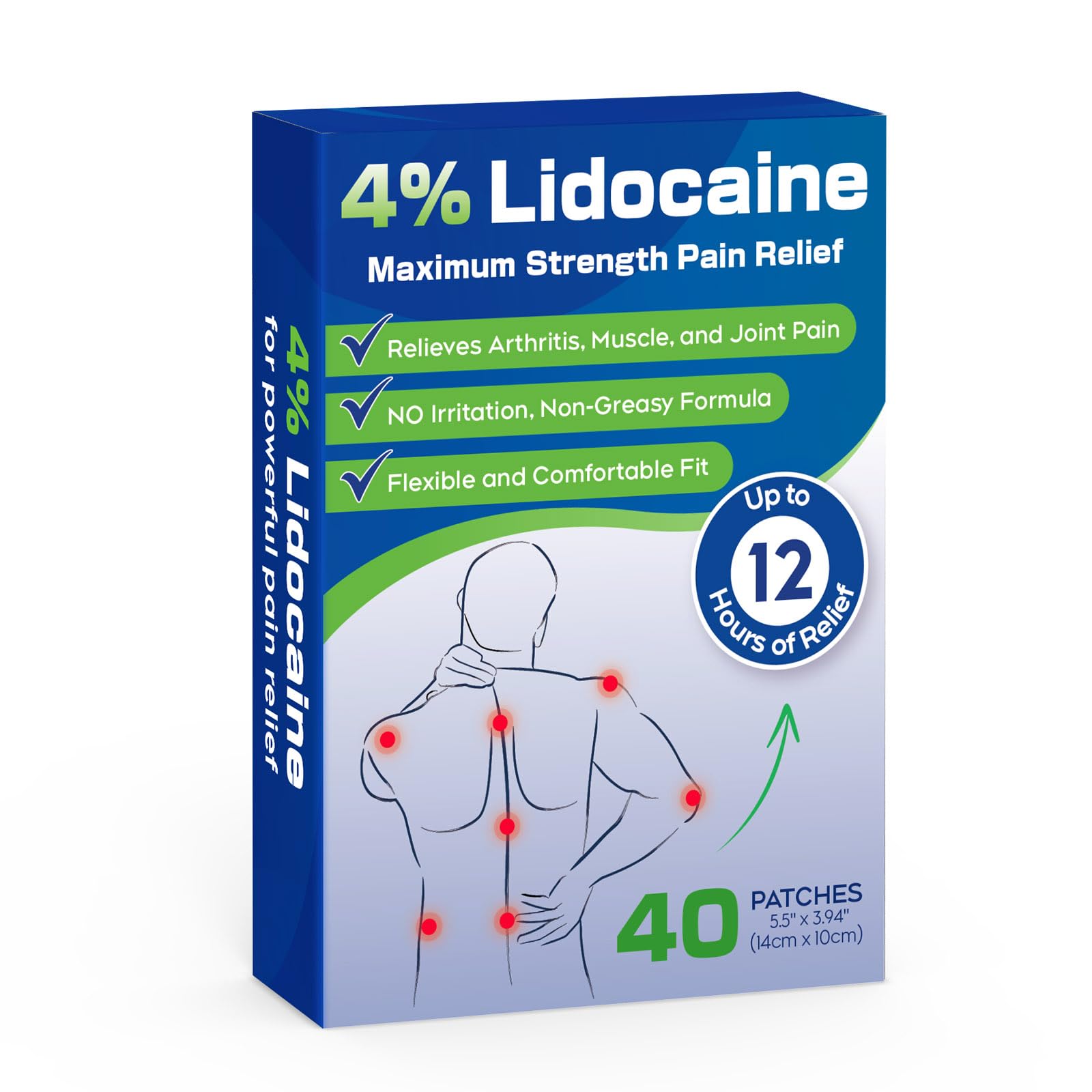 Uposiut Lidocaine 4% Patches - Extra Strength Lidocaine Patches (40 Patches), for Neck, Shoulder, Back, Knee, and Ankle Muscles, 12-Hour Effectiveness-A001L UposiutAu supplements