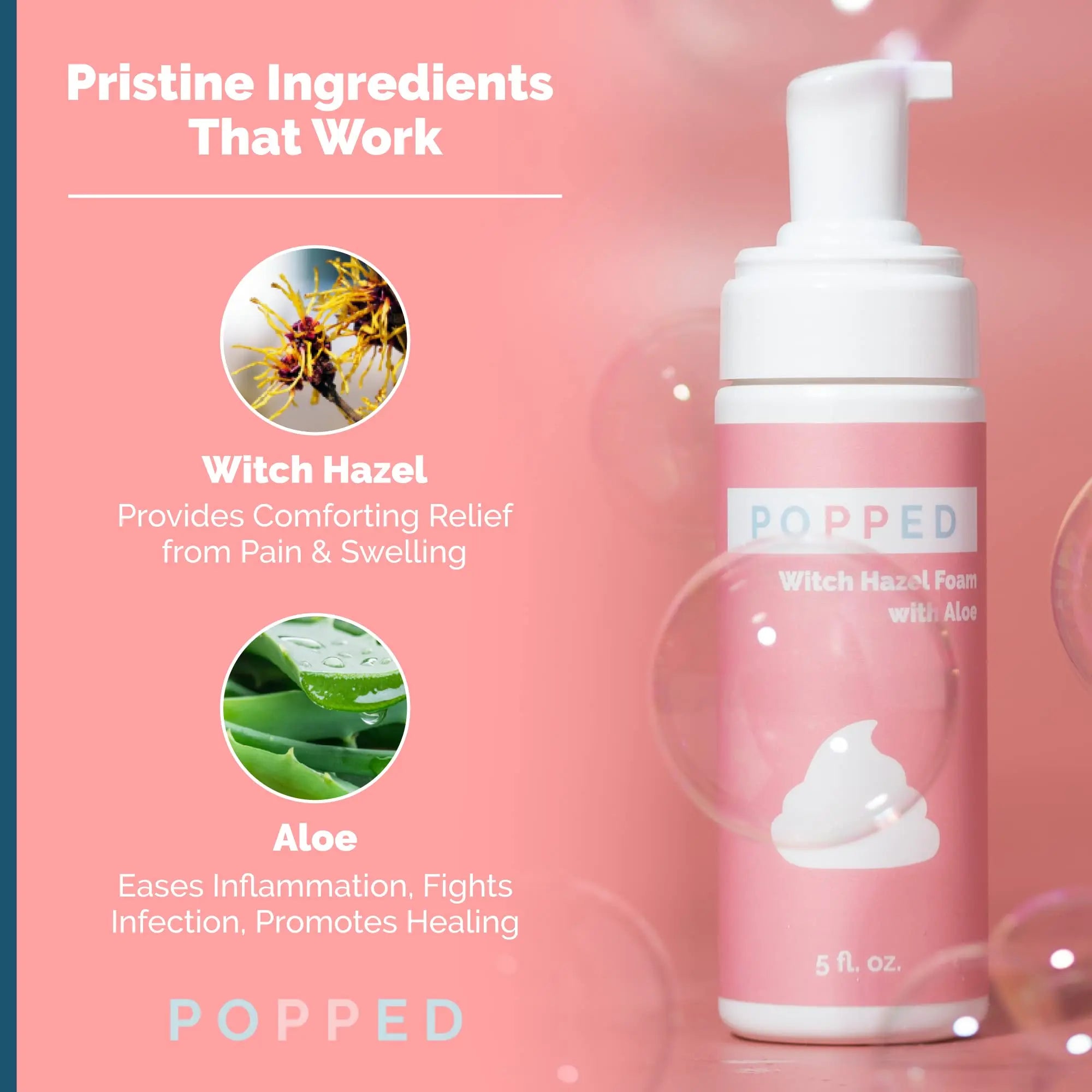 POPPED Witch Hazel Foam with Aloe (5 fl oz) | Perineal Healing Foam for Postpartum Care | Relieves Pain, Hemorrhoids, and Swelling After Birth | Postpartum Essential POPPEDAu supplements