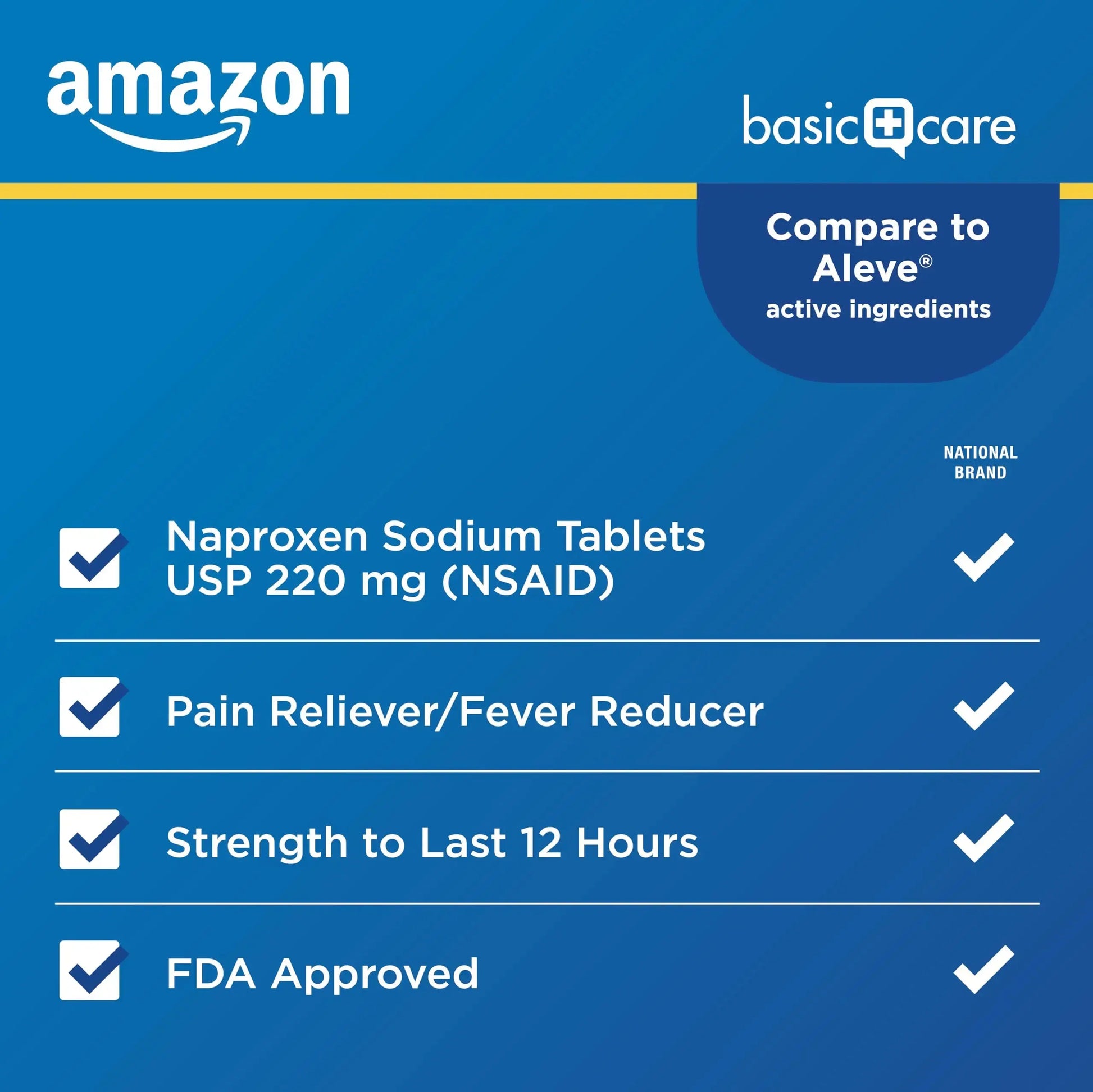 Amazon Basic Care Naproxen Sodium Tablets 220 mg, Pain Reliever/Fever Reducer (NSAID), 12-Hour Relief for Headache, Backache, Menstrual Pain, Muscle Aches, Arthritis, 300 Count Amazon Basic CareAu supplements