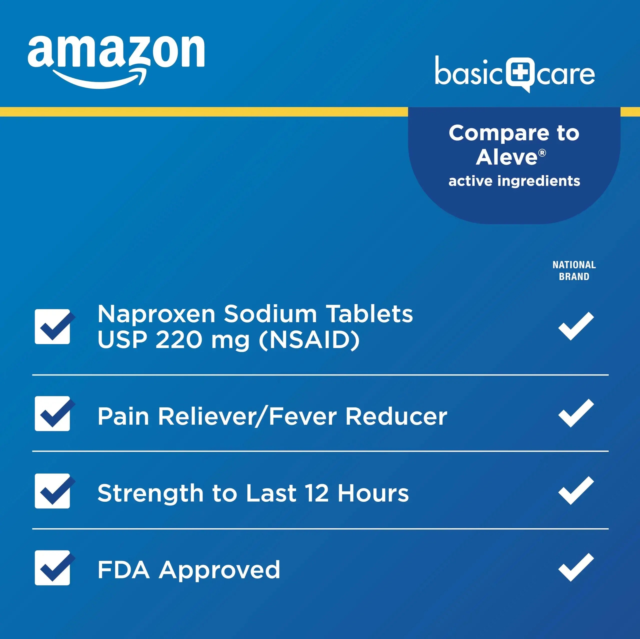 Amazon Basic Care Naproxen Sodium Tablets 220 mg, Pain Reliever/Fever Reducer (NSAID), 12-Hour Relief for Headache, Backache, Menstrual Pain, Muscle Aches, Arthritis, 300 Count Amazon Basic CareAu supplements