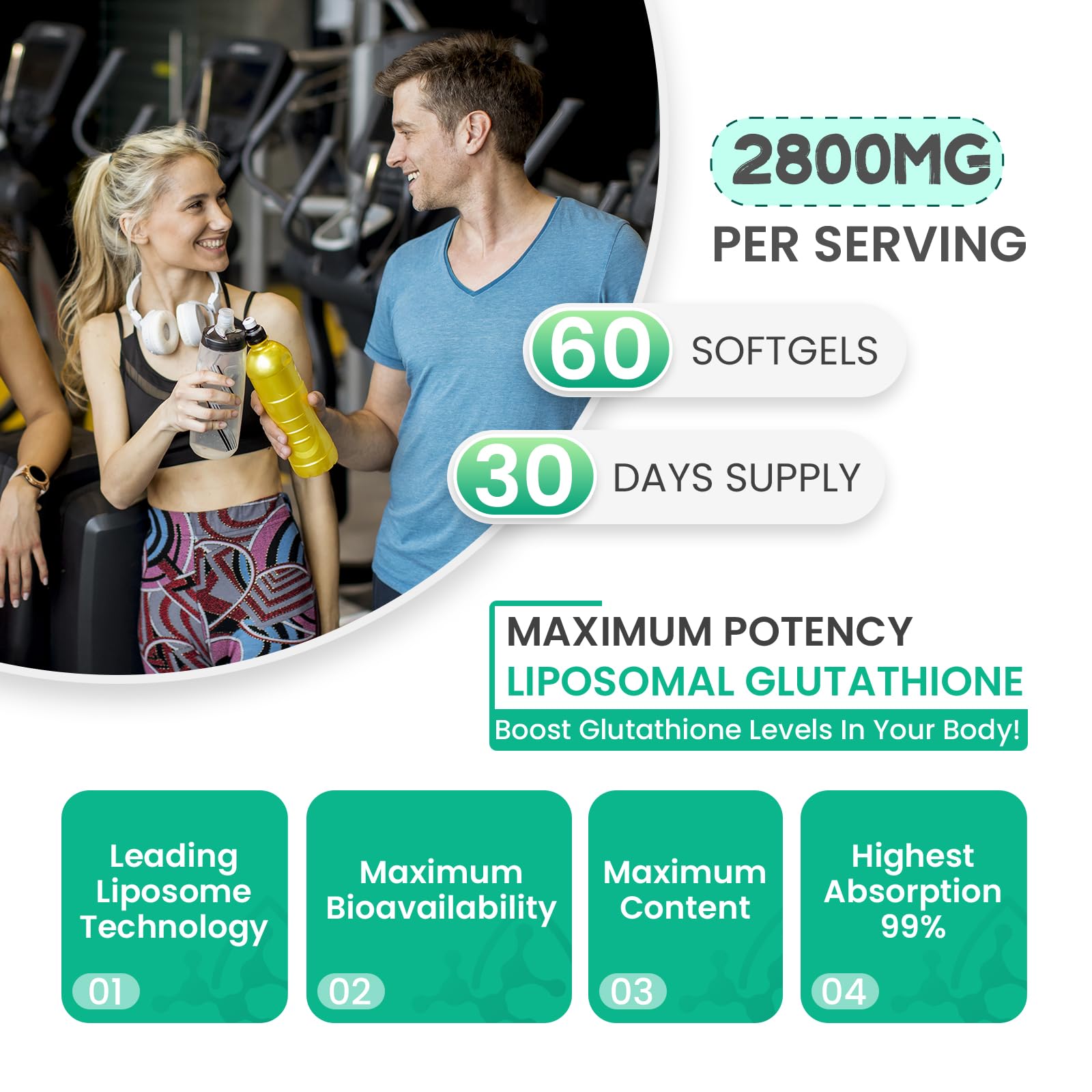inGreens 2800 MG Liposomal Glutathione Supplement, Detoxifying & Immune, Aging Defense, Energy, Glutathione Unique Formulation Reduced inGreensAu supplements