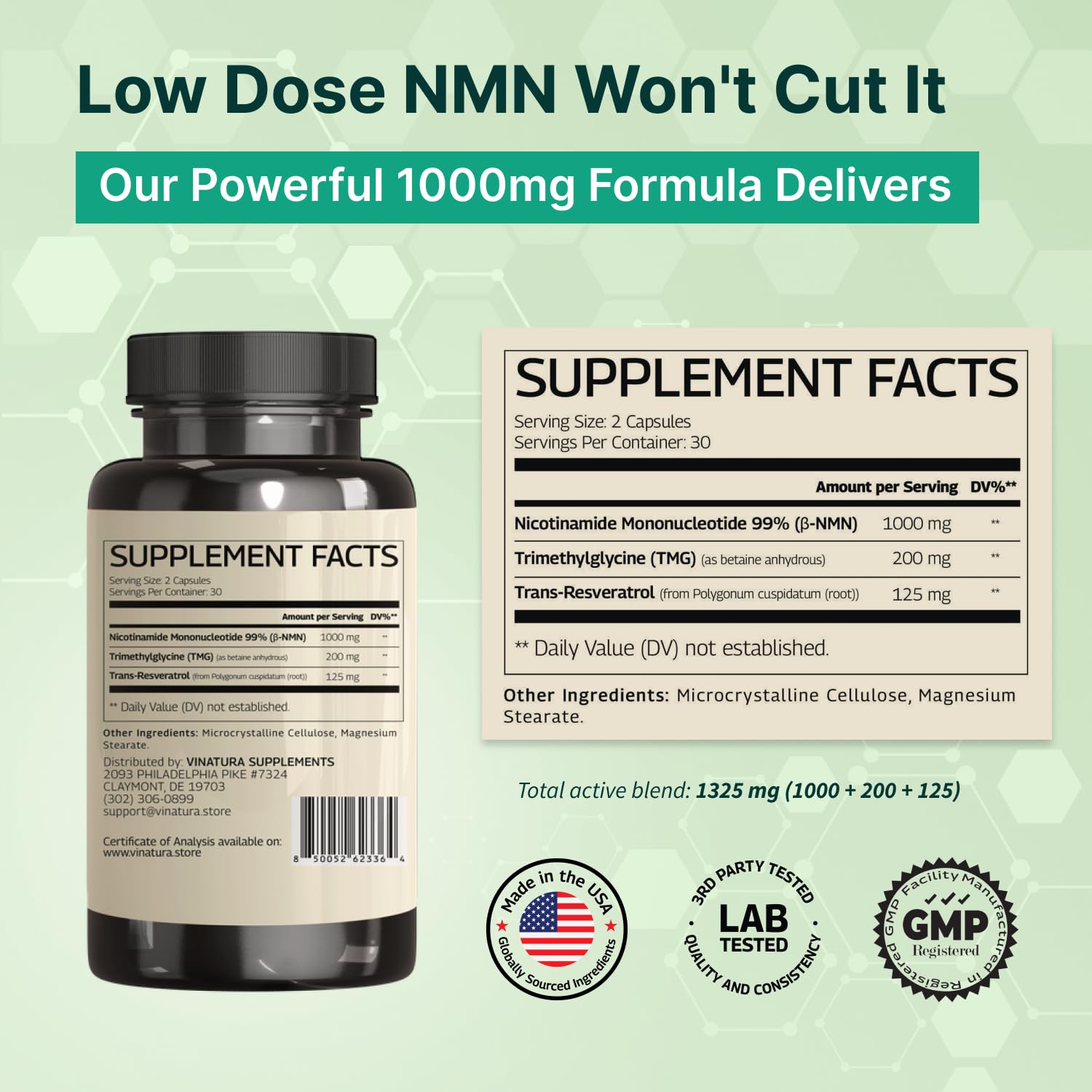 VINATURA NMN Complex Supplement 1325MG - NMN 1000mg with Resveratrol and TMG, Support NAD+, 60 Capsules VINATURAAu supplements