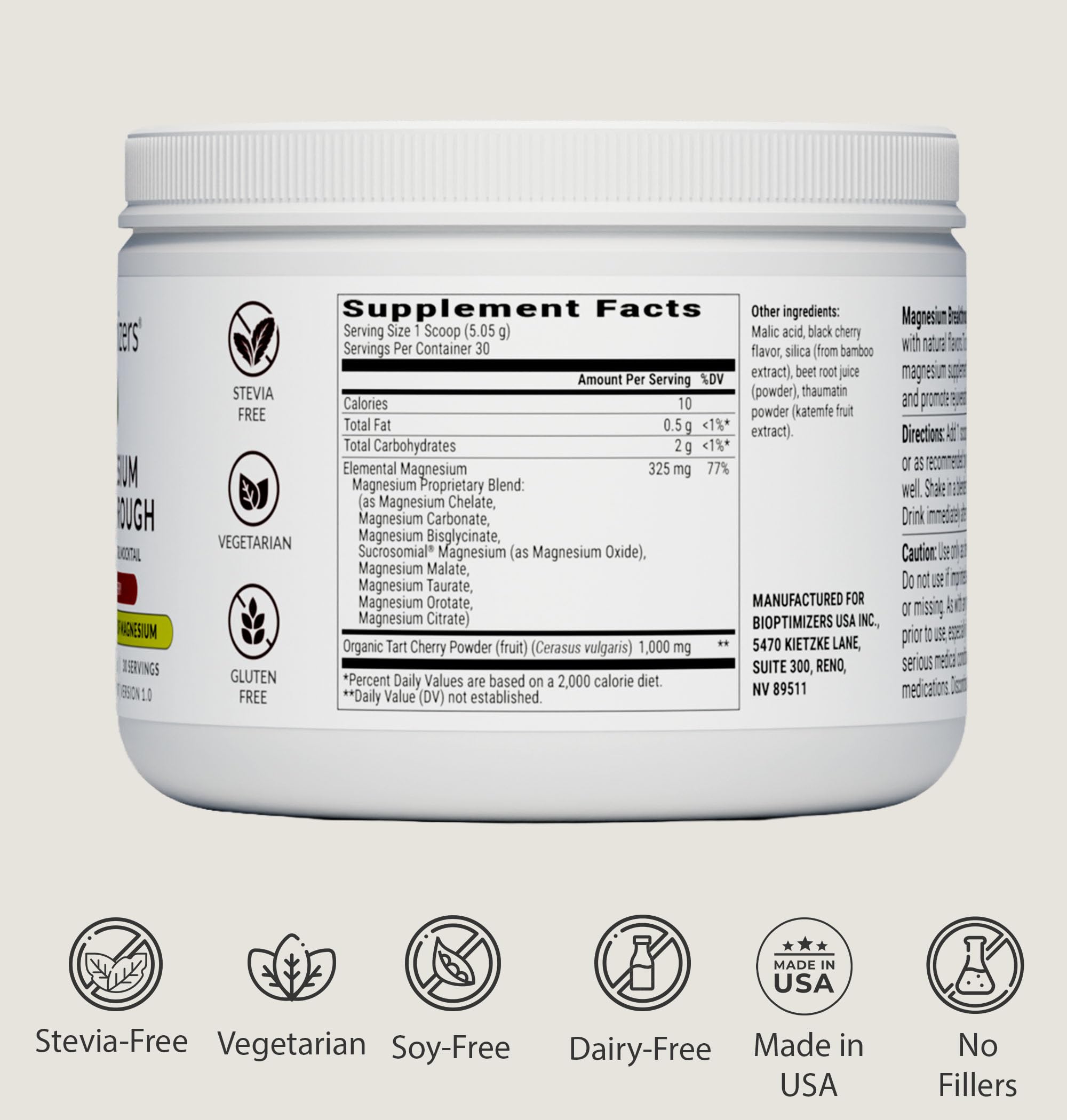 BIOptimizers Magnesium Breakthrough Drink - 8 Forms of Magnesium, Electrolytes, Sleep Health, Stress, Muscle Recovery, Heart Support | Glycinate, Citrate, Malate- Tart Cherry BIOptimizersAu supplements
