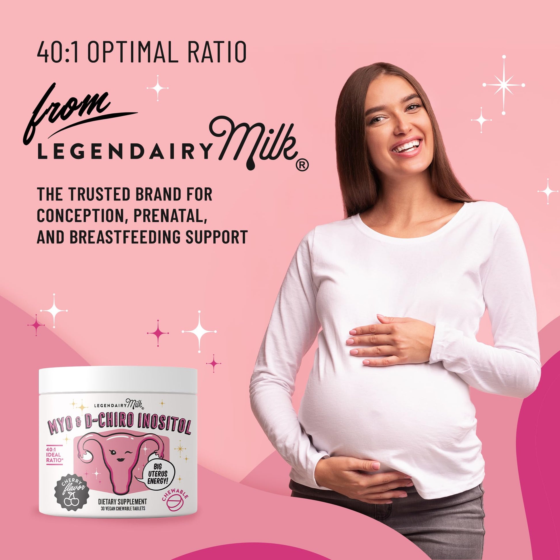 Legendairy Milk Myo-Inositol & D-Chiro Inositol Supplement for Women, 40:1 Ratio, PCOS & Fertility Support, Hormone Balance, Sugar Free Vegan Chewable Tablets, Cherry Flavor, 30 Day Supply Legendairy MilkAu supplements