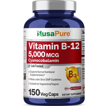 NusaPure Vitamin B12-5000 MCG 150 Veggie Capsules (Non-GMO, Vegan) - Max Strength Vitamin B12 NusaPureAu supplements