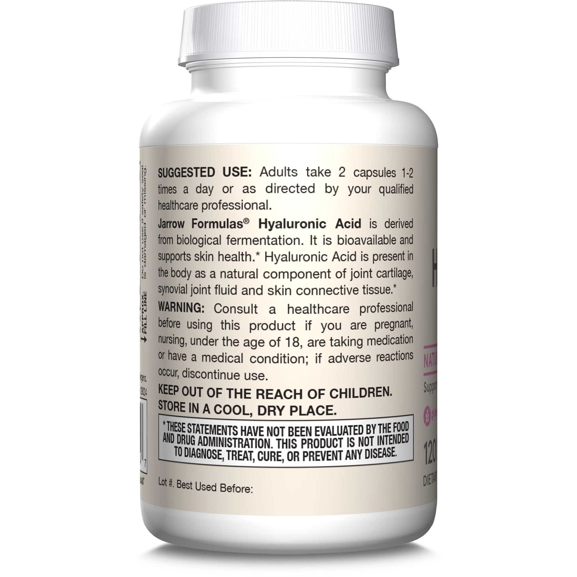 Jarrow Formulas® Hyaluronic Acid 120 mg, Dietary Supplement, Skin Health Support, 120 Veggie Capsules, Up to 60 Day Supply Jarrow FormulasAu supplements