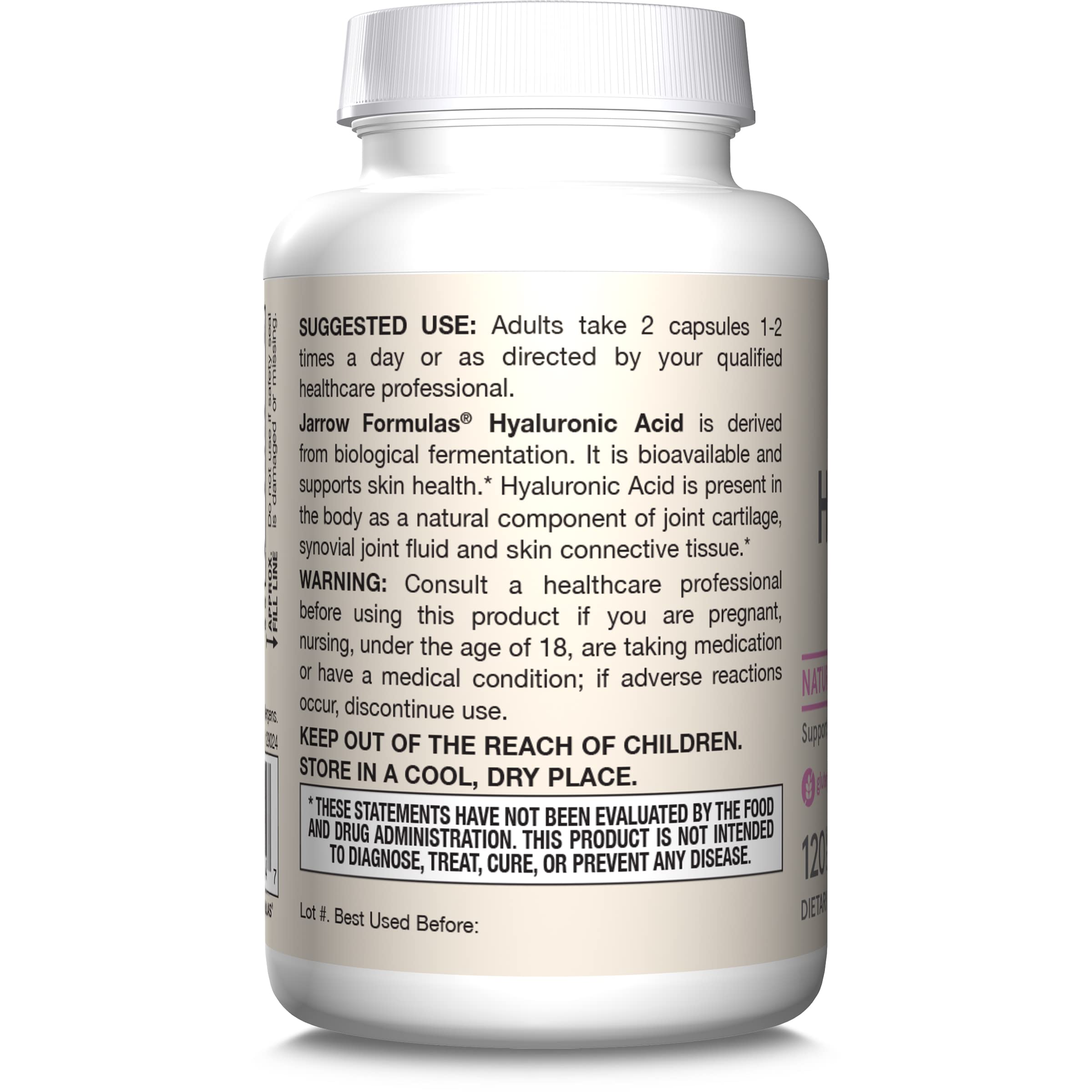 Jarrow Formulas® Hyaluronic Acid 120 mg, Dietary Supplement, Skin Health Support, 120 Veggie Capsules, Up to 60 Day Supply Jarrow FormulasAu supplements