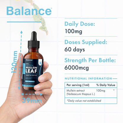 Balance Mullein Leaf Liquid Drops - 60ml for 2 Month Supply - High Strength - Vegan BalanceUS supplements