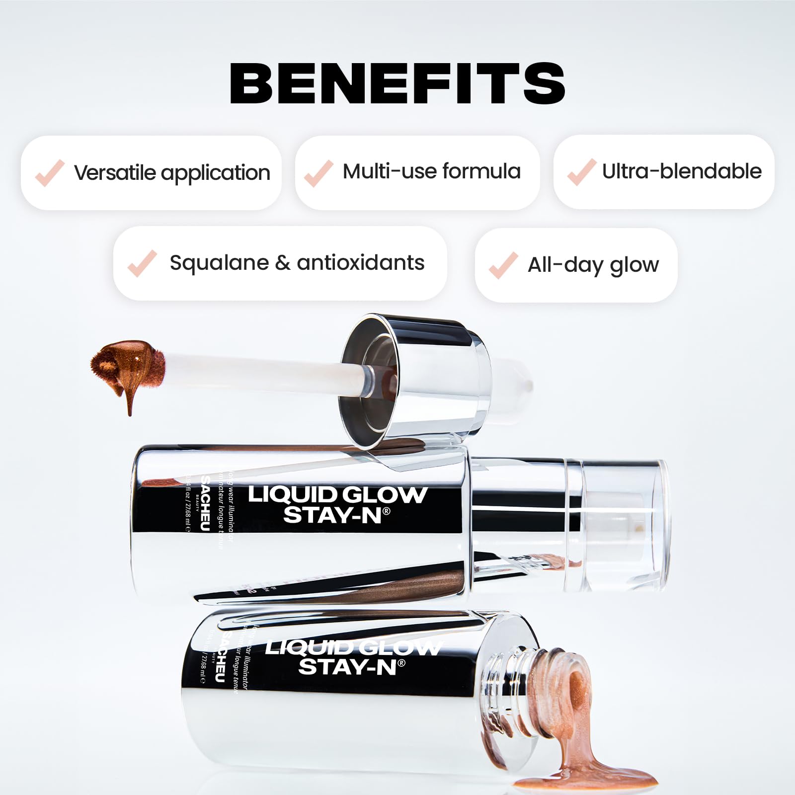 Sacheu Liquid Glow STAY-N Liquid Highlighter & Illuminator Makeup — 30ml Long Lasting Luminous Glow Lightweight Dewy Finish, Glow Getter SacheuAu supplements