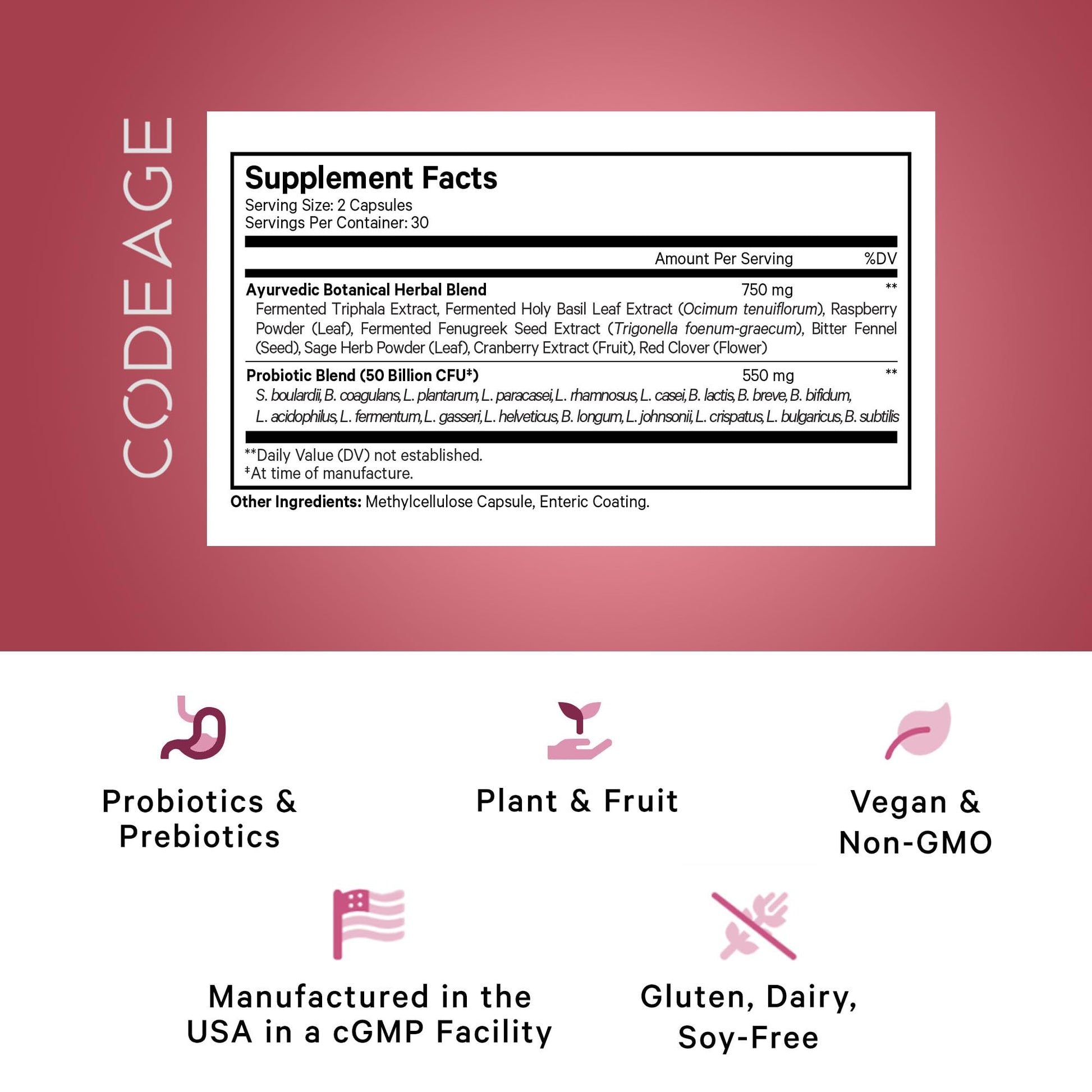Codeage Women’s Probiotics Supplement - 50 Billion CFUs - SBO Probiotics & Prebiotics - Cranberries - Feminine Health - Fermented Botanical Blend, Whole Food Supplement - Vegan, Non-GMO - 60 Capsules CodeageAu supplements