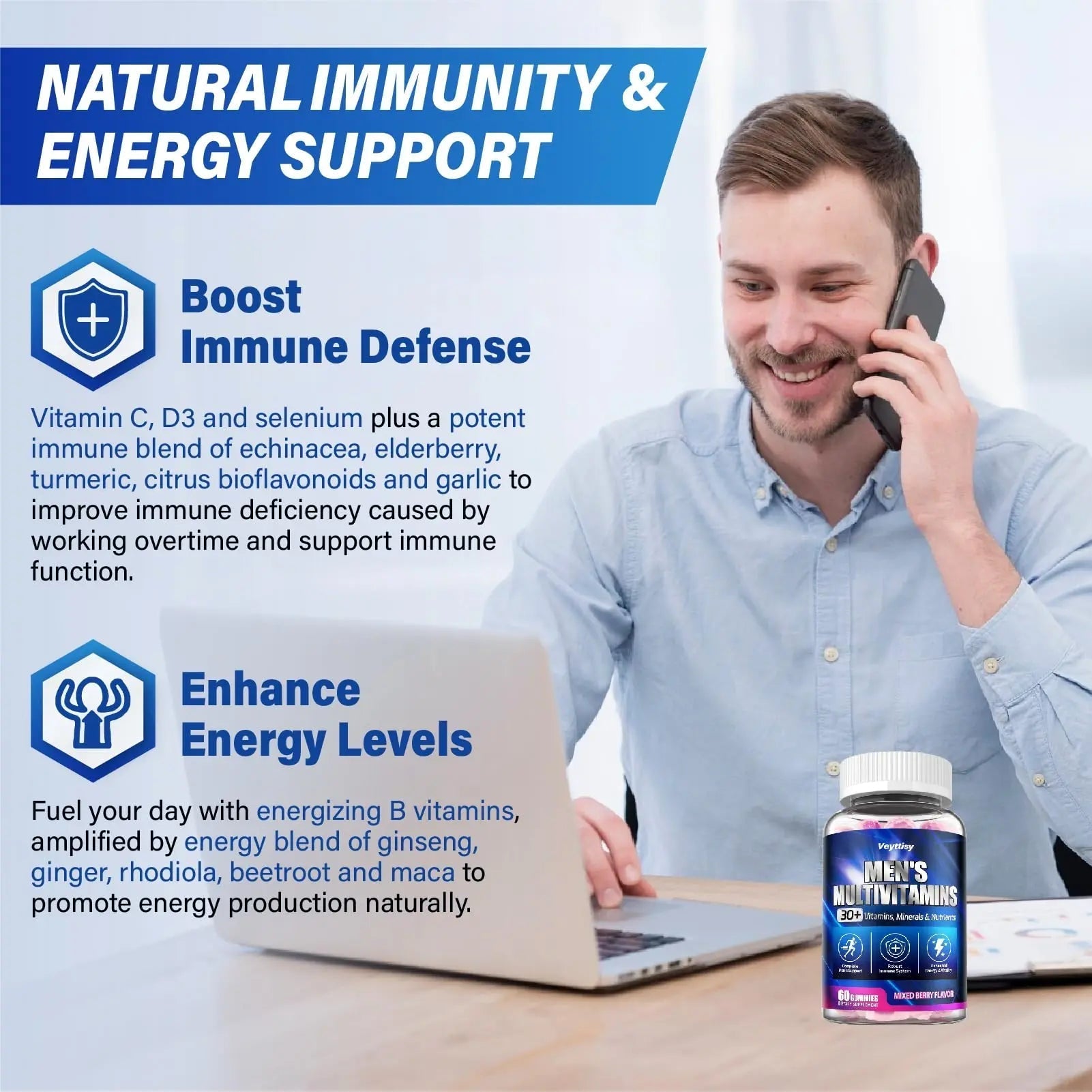 Methylated Multivitamin Gummies for Men - Mens Multivitanins Gummy with Vitamins A C D K E, Methylated Folate, B Complex VeyttisyAu supplements