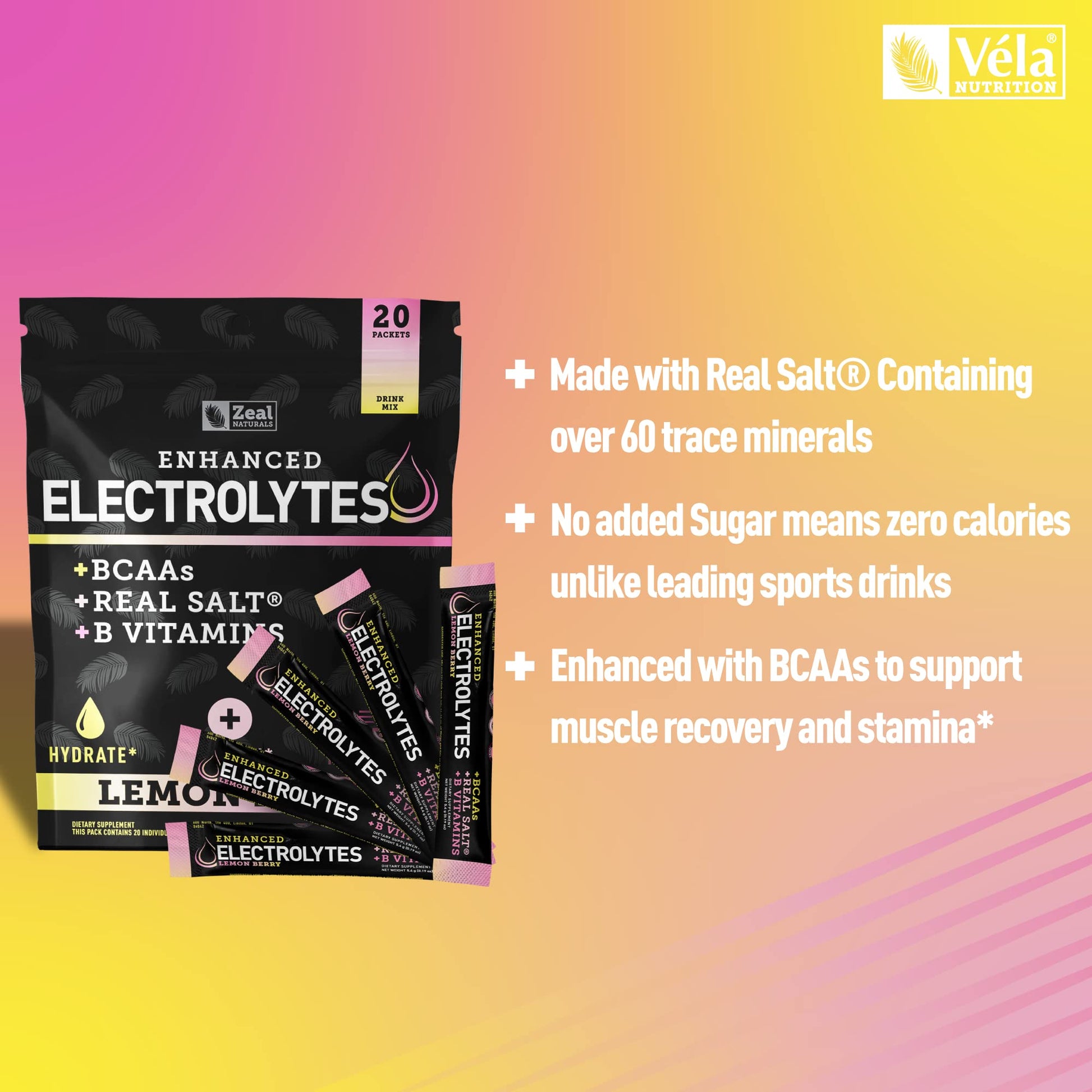 Enhanced Powder Stick Packs (Lemon Berry - 20 Packets) Sugar Free + BCAA B-Vitamins Zeal NaturalsAu supplements