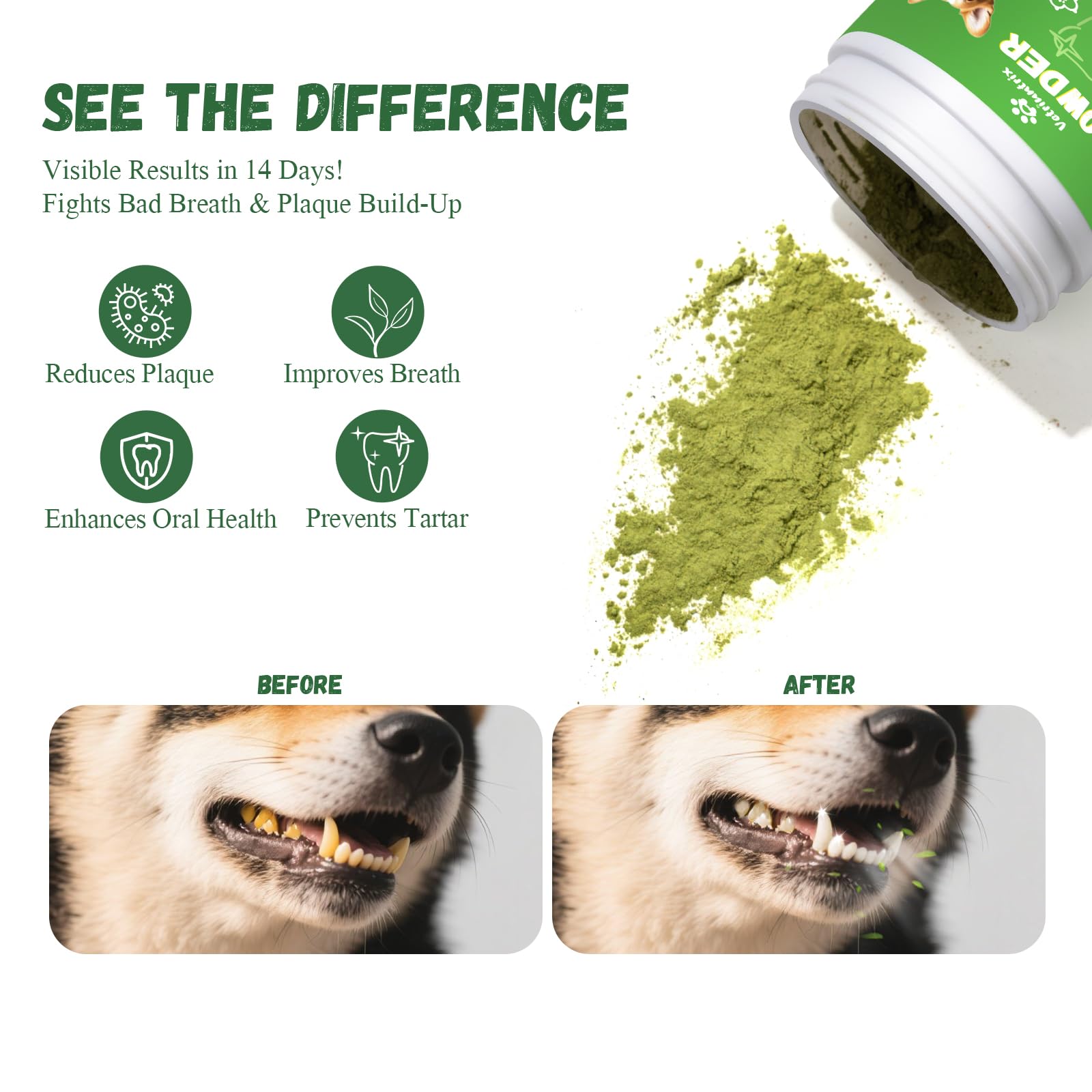 Vetriuntrix Dog Dental Powder, Dental Powder for Dogs Teeth Cleaning and Breath Fresh, Dog Teeth Cleaning Powder with Natural Plants Ingredients and Postbiotics, 200g VetriuntrixAu supplements
