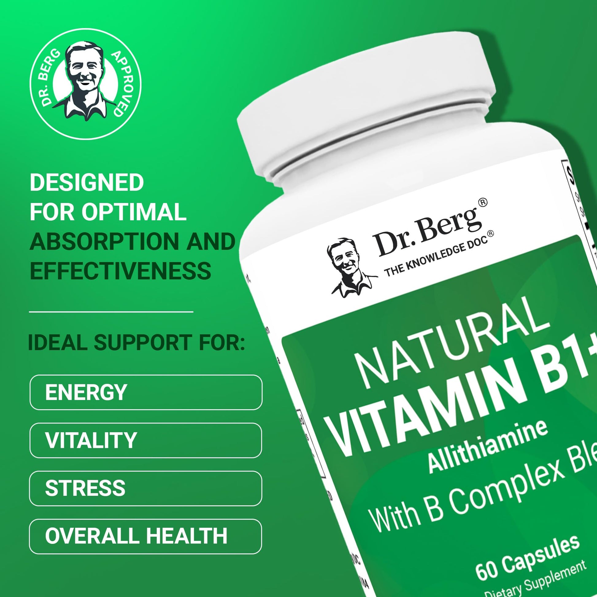 Dr. Berg Natural Vitamin B1 B6 B12 Complex - Allithiamine Vitamin B1 Supplement with 8 Essential Vitamin B Complex for Men & Women Including Thiamin, Niacin, Folate, Magnesium & More - 60 Capsules Dr. Berg NutritionalsAu supplements