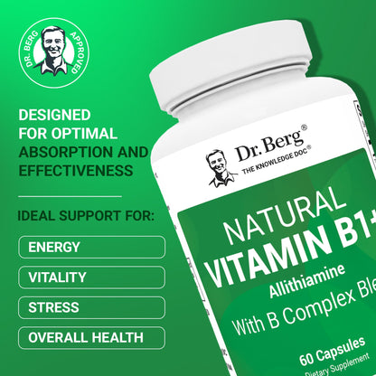 Dr. Berg Natural Vitamin B1 B6 B12 Complex - Allithiamine Vitamin B1 Supplement with 8 Essential Vitamin B Complex for Men & Women Including Thiamin Dr. Berg NutritionalsUS supplements