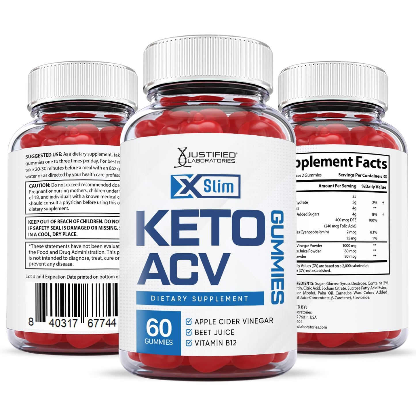 Justified Laboratories (3 Pack X Slim Keto ACV Gummies 1000MG Xslim Vegan Non GMO Justified LaboratoriesUS supplements