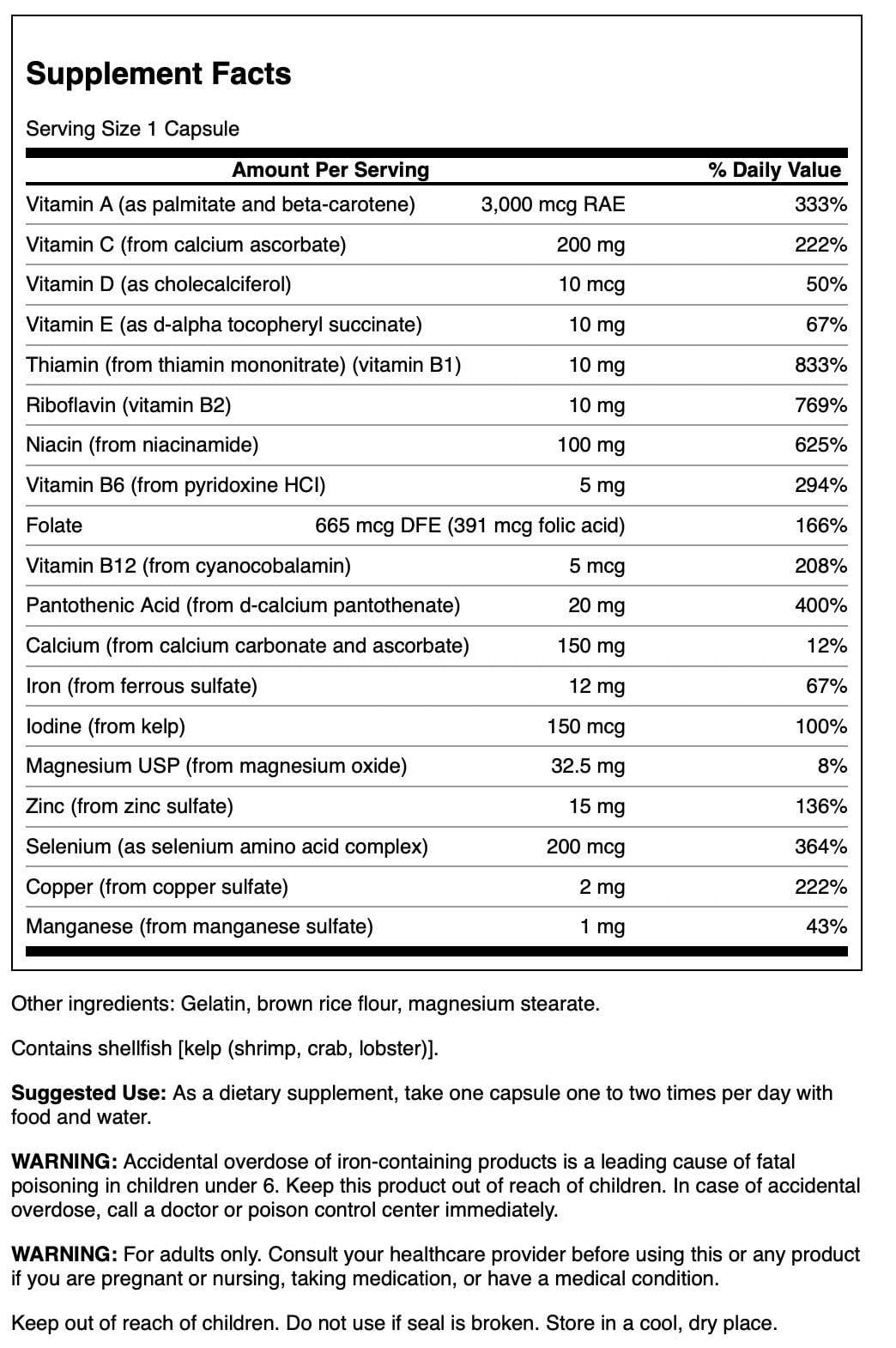 Swanson Multi and Mineral Daily Men's Women's Multivitamin Multimineral Health Supplement 100 Capsules (Caps) SwansonAu supplements