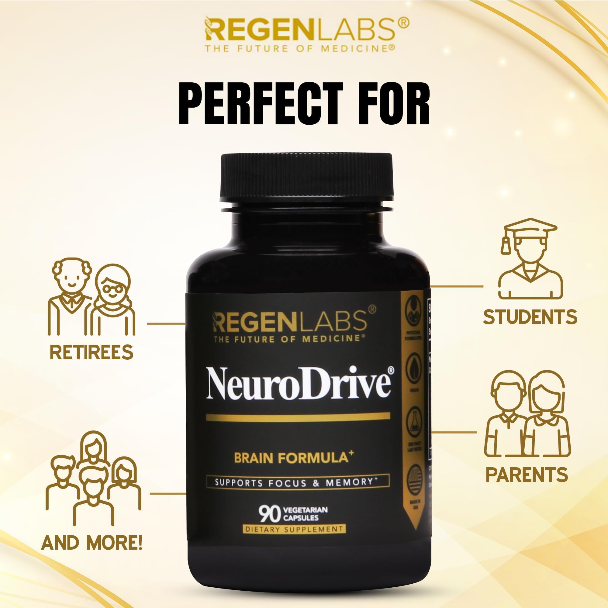 Regen Labs NeuroDrive Memory & Focus Supplement - Boost Brain Focus, Mental Health & Brain Fog | Natural Doctor Approved - Brain Nootropic, Phosphatidylserine, Centrophenoxine, Bacopa - 90 Capsules Regen LabsAu supplements