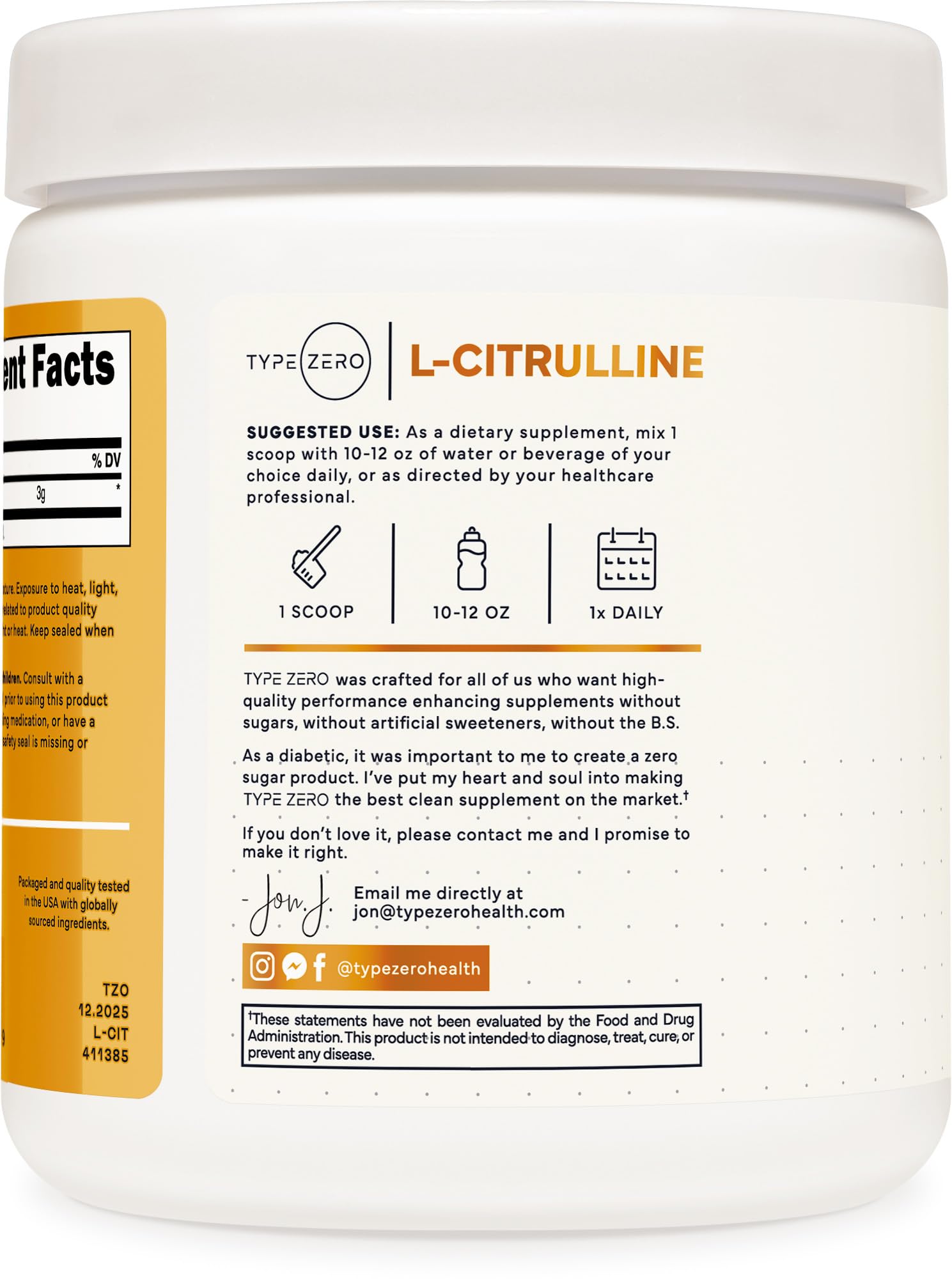 Type Zero L-Citrulline Base Powder, 3,000mg Per Serving - 100 Servings Type ZeroUS supplements