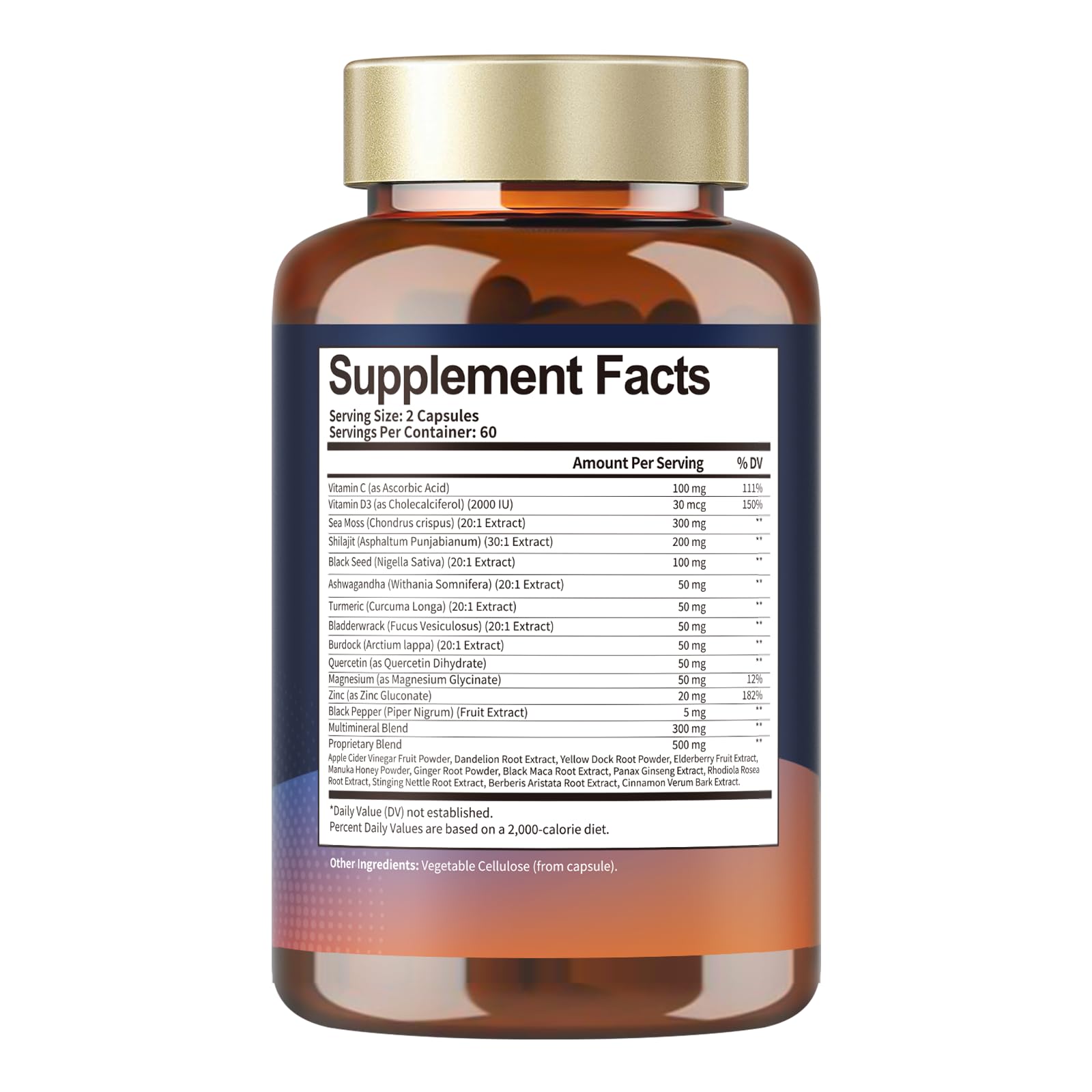 25-in-1 Sea Moss Black Seed Oil Ashwagandha Ginger Shilajit Supplement, Sea Moss Capsules Pro with Bladder Burdock Ceylon Cinnamon Berberine ACV Manuka VIT C & D3 for Men Women, 120 Vegan Caps TotariaAu supplements