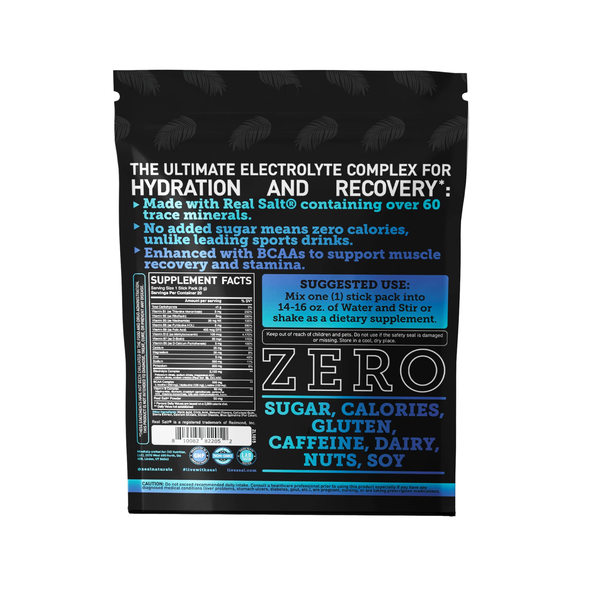 Enhanced Powder Stick Packs (Blue Raspberry - 20 Packets) Sugar Free + BCAA B-Vitamin Zeal NaturalsAu supplements