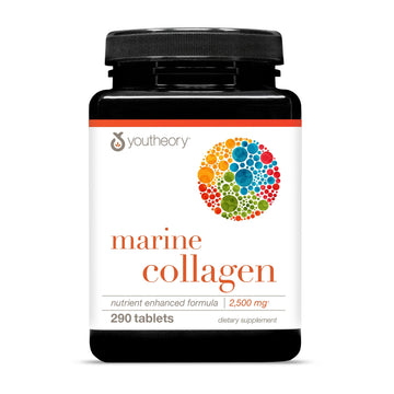 Youtheory Marine Collagen Tablets - 2,500 mg Fish-Sourced Collagen Peptides- with Vitamins A, C, E, B6 & B12 - Supports Joint & Nail Health* - Highly Absorbable - 290 Tablets (58-Day Supply) YoutheoryAu supplements
