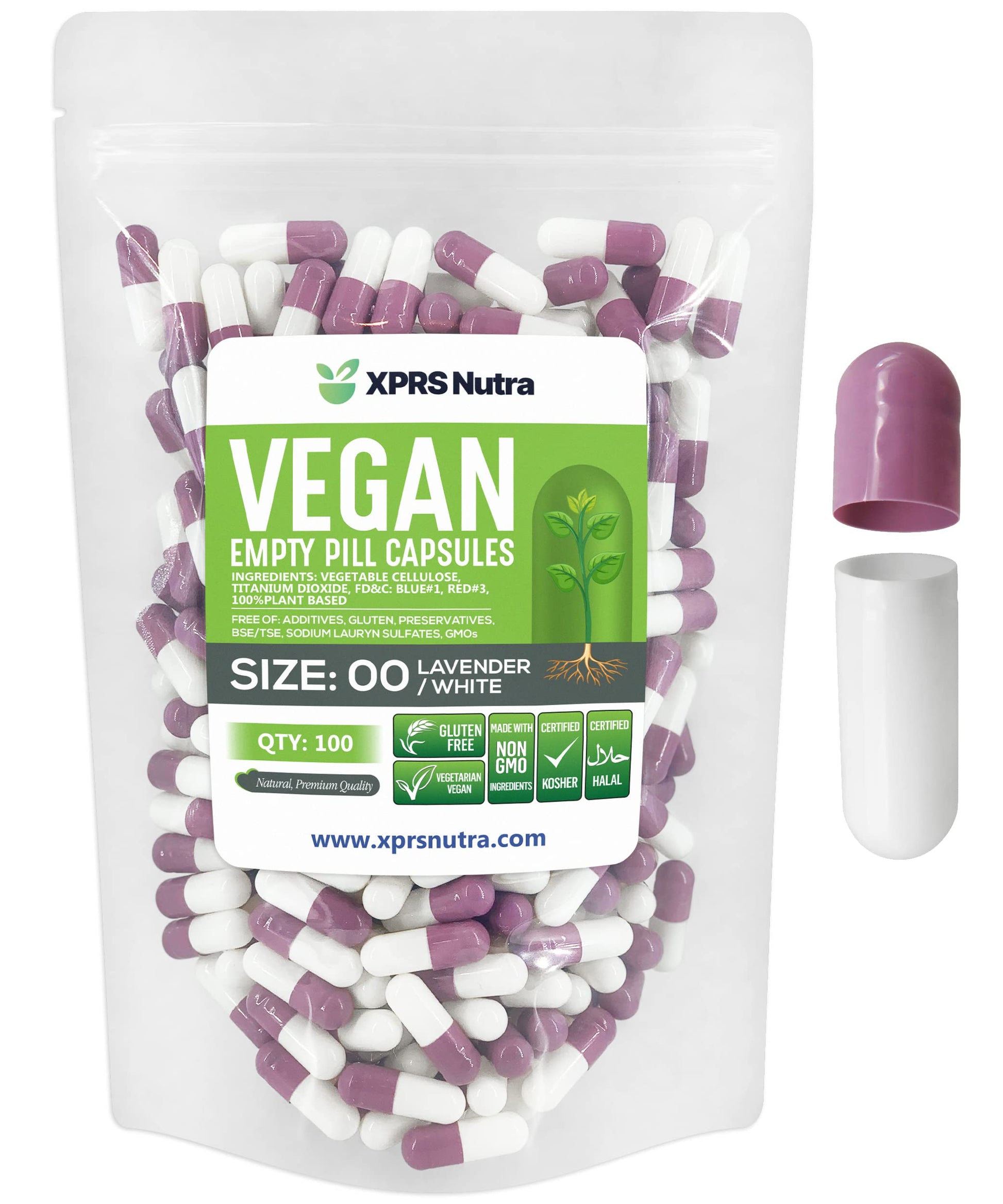 XPRS Nutra Size 00 Empty Capsules - 100 Count Empty Vegan Capsules - Vegetarian Empty Pills - DIY Vegetable Capsule Filling- Veggie Pill Caps (Lavender/White) XPRS NutraAu supplements