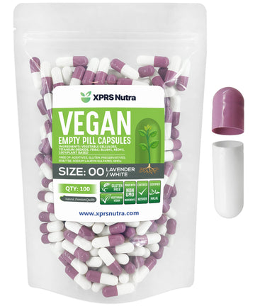 XPRS Nutra Size 00 Empty Capsules - 100 Count Empty Vegan Capsules - Vegetarian Empty Pills - DIY Vegetable Capsule Filling- Veggie Pill Caps (Lavender/White) XPRS NutraAu supplements