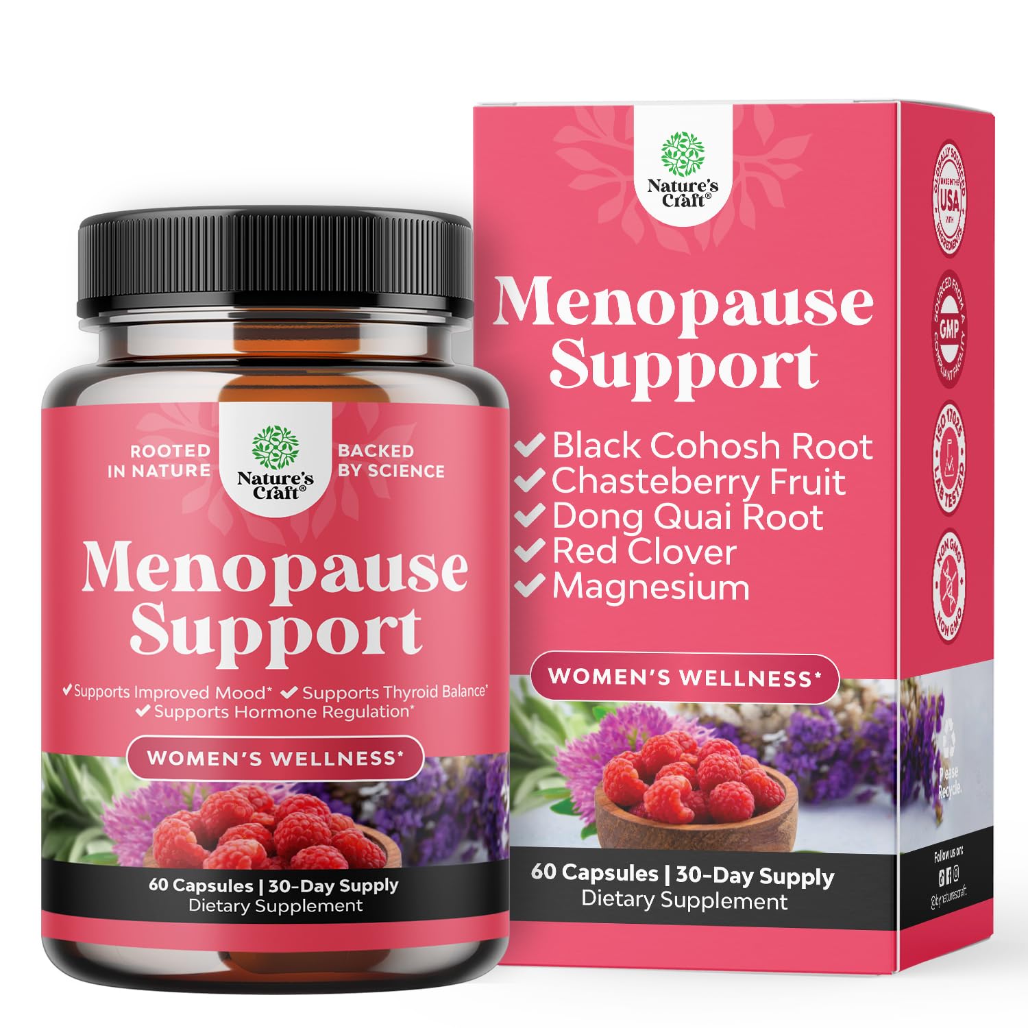 Complete Herbal Menopause Supplement for Women - Female Hormone Balance Capsules for Night Sweats Hot Flashes & Mood Swings with Dong Quai, Chaste Berry & Black Cohosh Root - 60 Count Natures CraftAu supplements