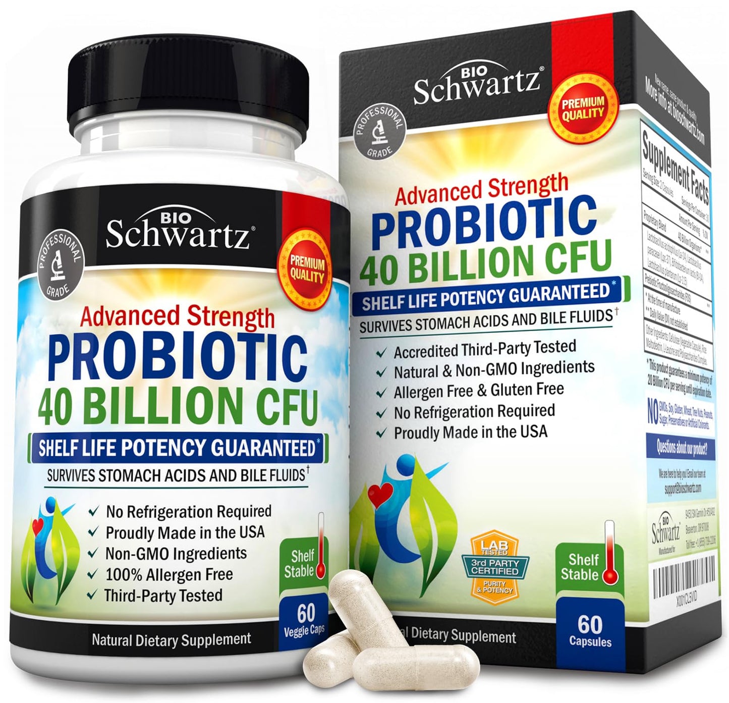 Daily Probiotic Supplement with 40 Billion CFU - Gut Health Complex with Astragalus BioSchwartzUS supplements