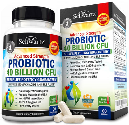 Daily Probiotic Supplement with 40 Billion CFU - Gut Health Complex with Astragalus BioSchwartzUS supplements