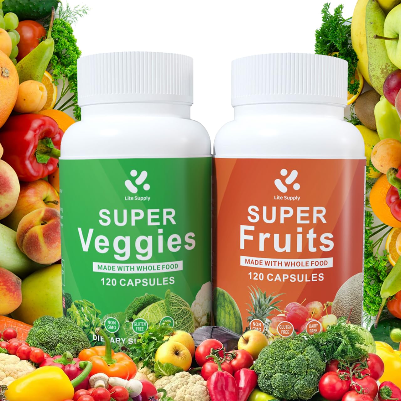 Lite Supply Fruits and Veggies Supplement 240 Caps - 120 Fruit and 120 Veggie Capsules - Whole Food & Natural Superfood Filled with Vitamins & Minerals for Women, Men Supports Energy Levels Lite SupplyAu supplements