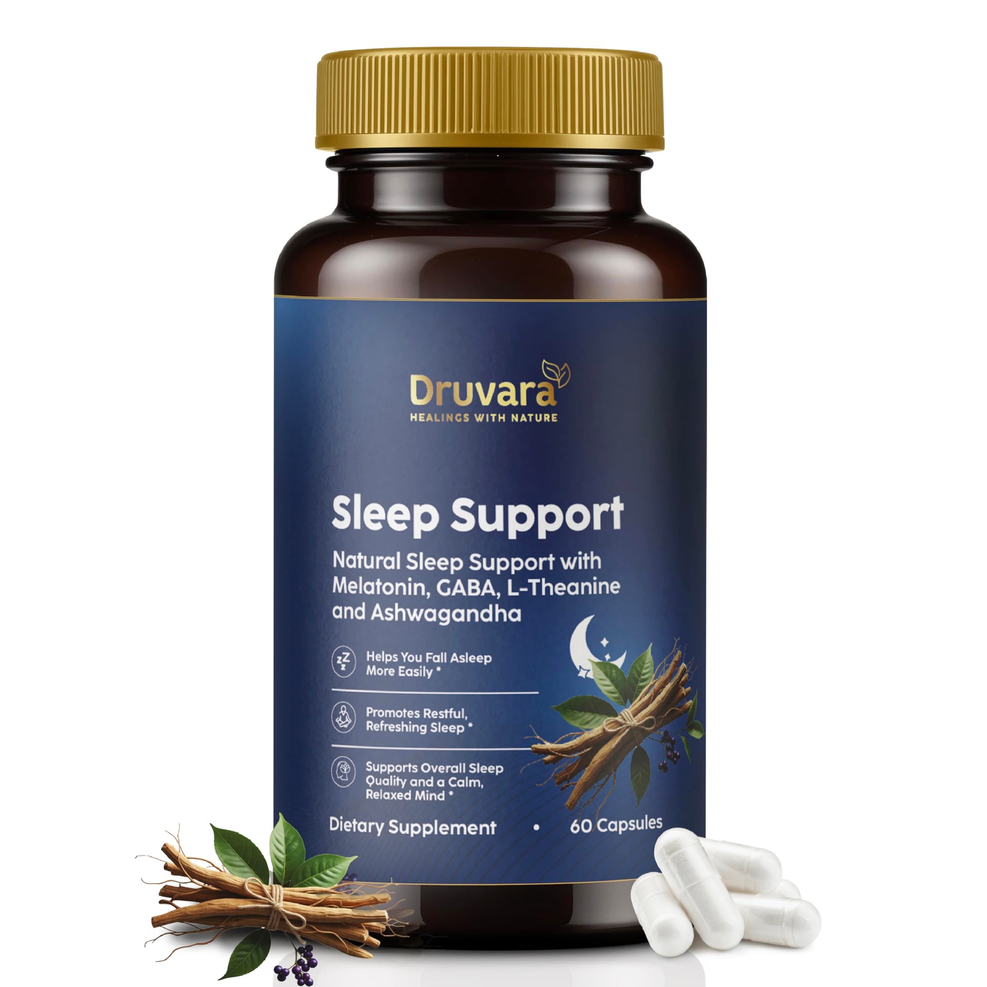 Druvara Natural Sleep Aid for Adults with Melatonin, GABA, L-Theanine & Ashwagandha, Natural Sleep Supplement for Deep, Restful Sleep - 60 Capsules DruvaraAu supplements