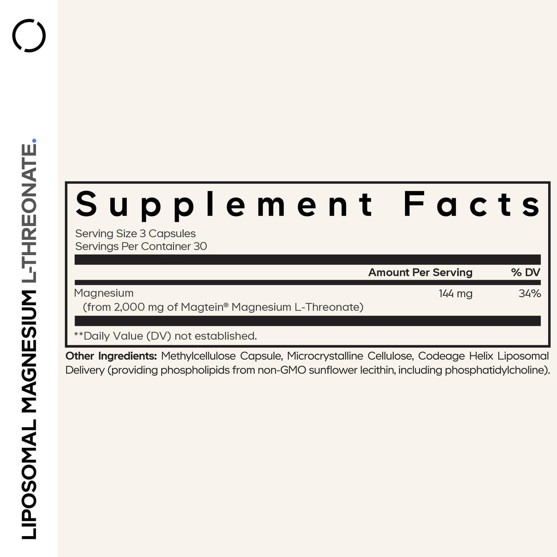 Codeage Liposomal Magnesium L-Threonate Supplement, Patented Magtein Magnesium Threonate for Brain Health, Memory and Cognitive Function Support, Bioavailable, Non-GMO - 90 Capsules CodeageAu supplements
