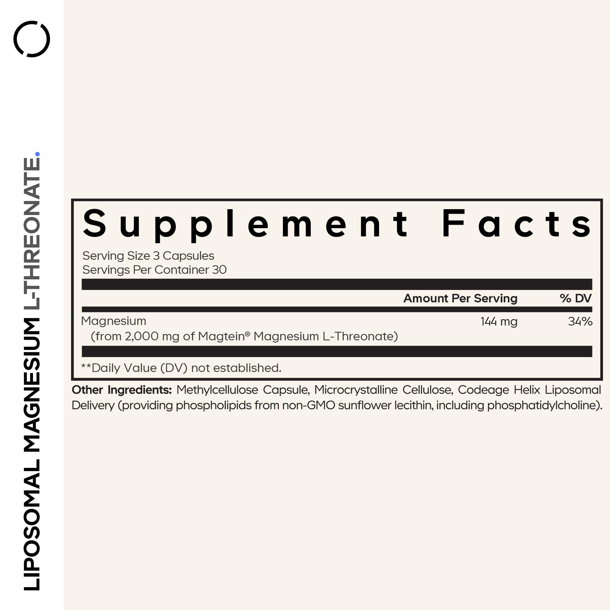 Codeage Liposomal Magnesium L-Threonate Supplement, Patented Magtein Magnesium Threonate for Brain Health, Memory and Cognitive Function Support, Bioavailable, Non-GMO - 90 Capsules CodeageAu supplements