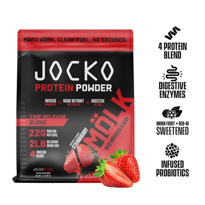 Jocko Mölk Whey Protein Powder (Strawberry) - Keto, Probiotics, Grass Fed, Digestive Jocko FuelUS supplements