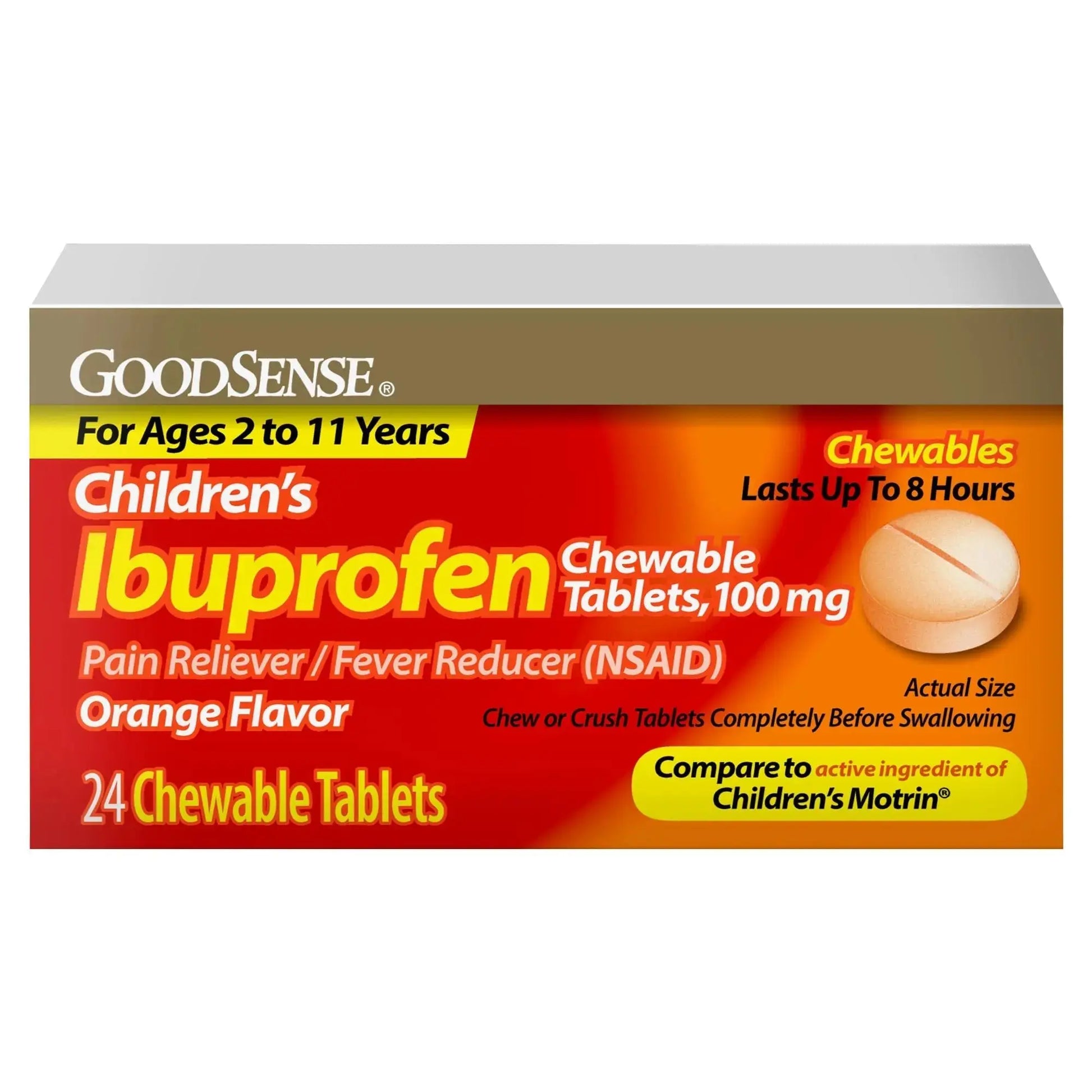 GoodSense Children's Ibuprofen Chewable Tablets, 100 mg, 24 Count, Pain Reliever and Fever Reducer (NSAID), Temporarily Reduces Fever and Relieves Minor Aches and Pain GoodSenseAu supplements
