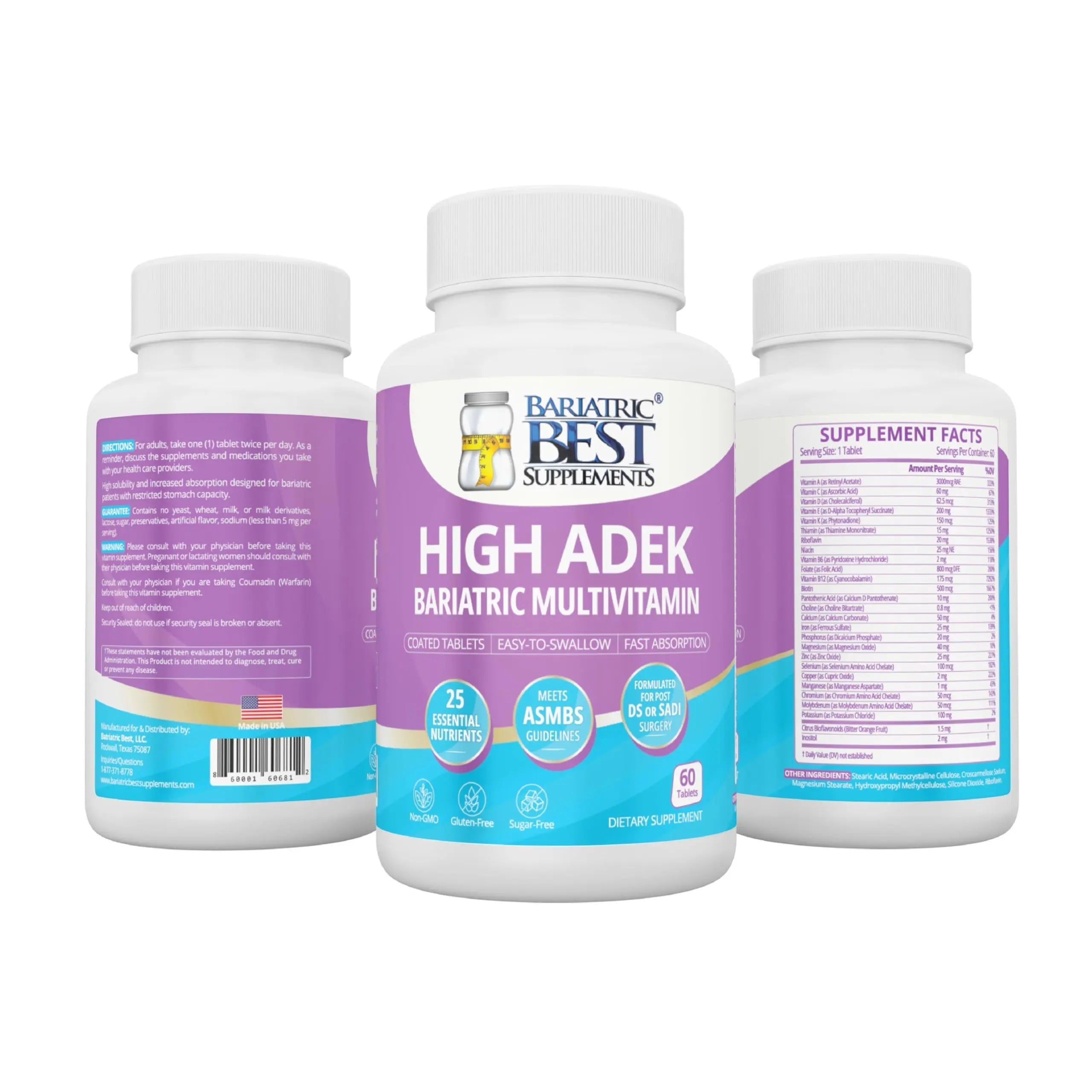 High A D E K Bariatric Multivitamin for Post DS/SADI Surgery, 25 Essential Nutrients for Post-Weight Loss Surgery, 60 Tablets Bariatric Best SupplementsAu supplements