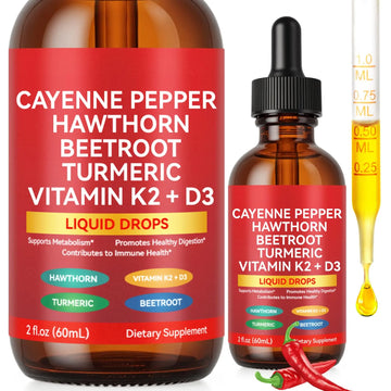 Cayenne Pepper Drops, Liquid Cayenne Pepper Organic, Cayenne Health Supplements, Cayenne Pepper Hawthorn Beet Root Turmeric Curcumin, Vitamin K2 & D3, Vegan-Friendly- 2 Fl Oz VortexonixAu supplements