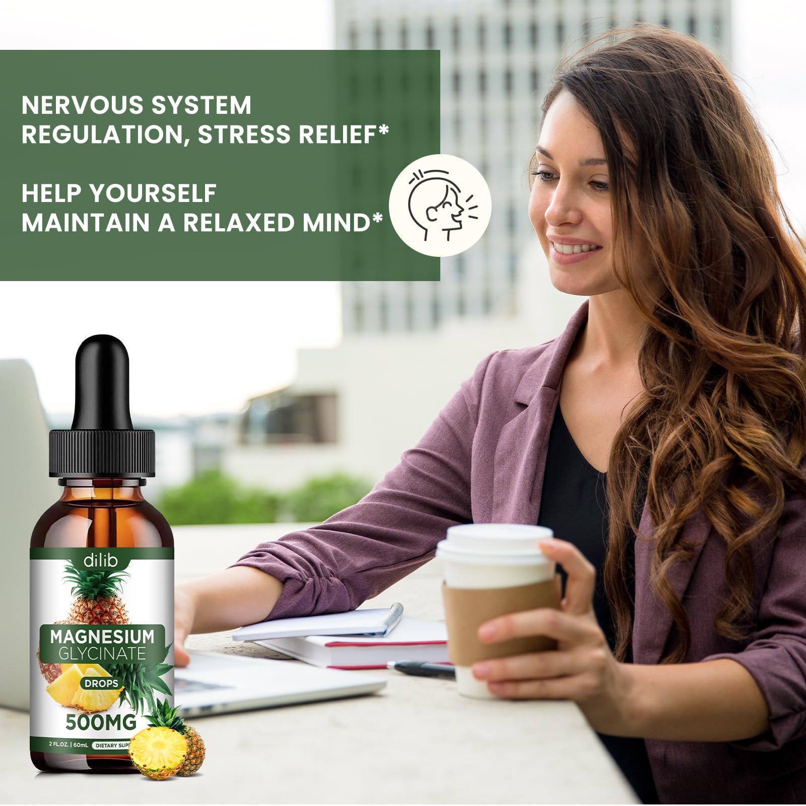 Magnesium Glycinate Supplement, Liquid Magnesium Glycinate Liquid Drops 500mg-Support Stress Relief, Relaxation, Mood, Sleep, Bone & Muscle-2 Fl Oz, Vegan, Pineapple Flavor dilibAu supplements