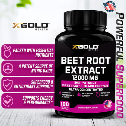 Beet Root Extract Capsules - 12000mg 20x Concentrated Beet Root Capsules Supplement X Gold HealthUS supplements