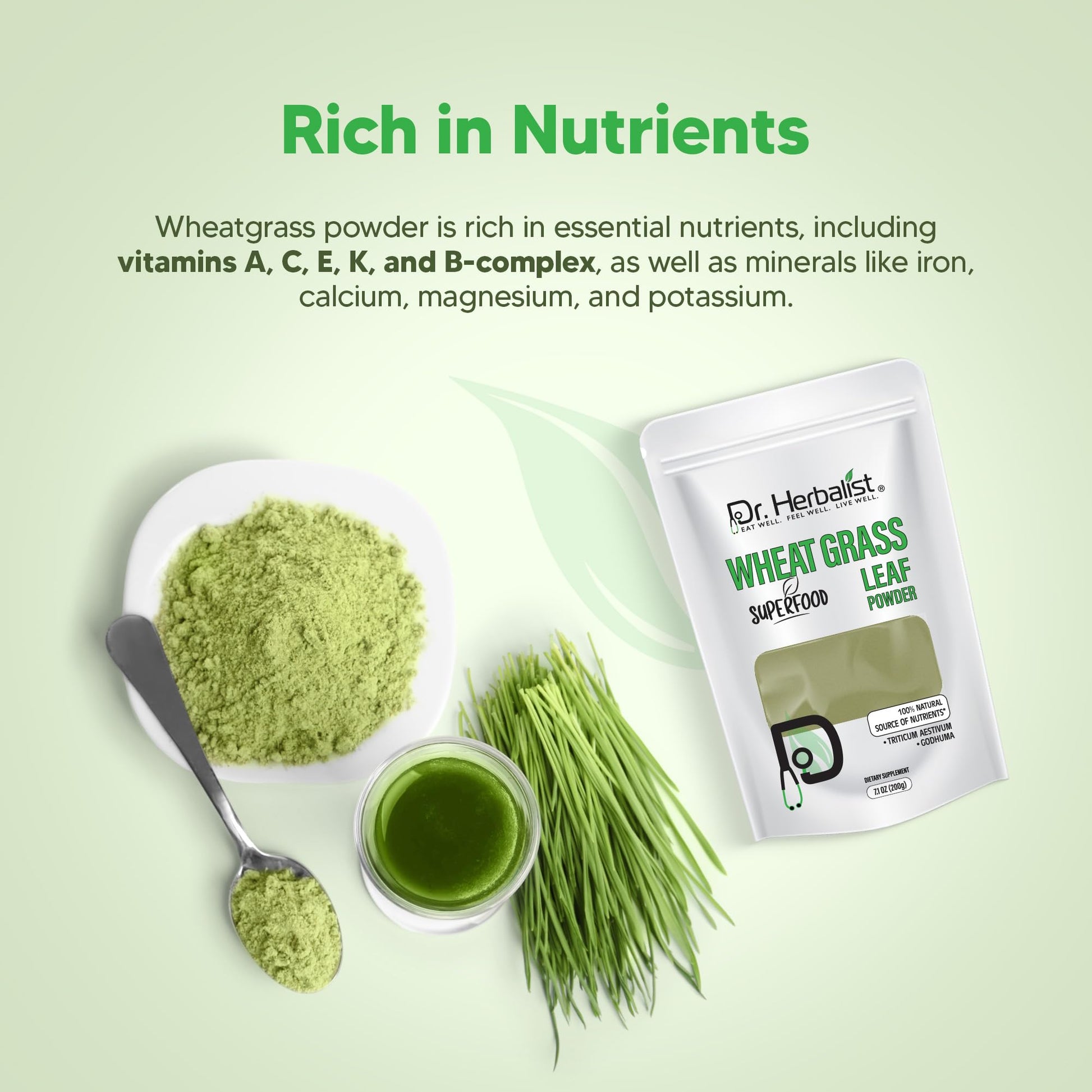Dr. HERBALIST Wheatgrass Powder 200g - Pure Triticum Aestivum with Chlorophyll Iron & Vitamins A C E | Supports Daily Greens Detox & Nutrient Density* | Halal Dr. HERBALISTAu supplements