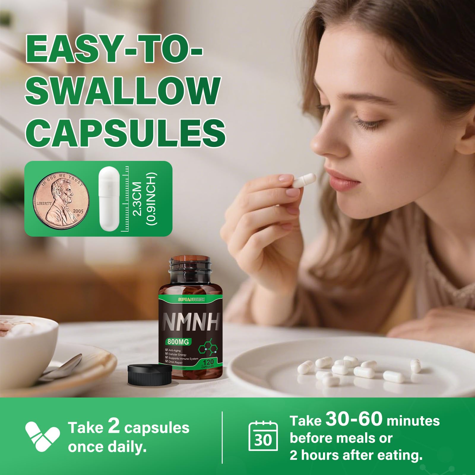 SUPRANOURISH Pure NMNH Supplement 120 Capsules - 800mg High-Purity NMNH Supplements, NAD Supplement for Boost NAD+ for Anti-Aging & Cellular Energy SUPRANOURISHAu supplements